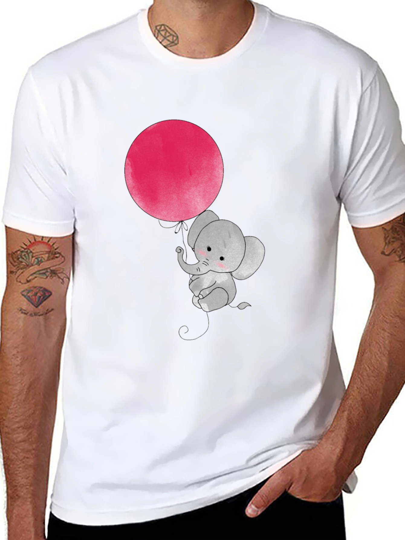 Cute Elephant with Balloon Graphic T-Shirt