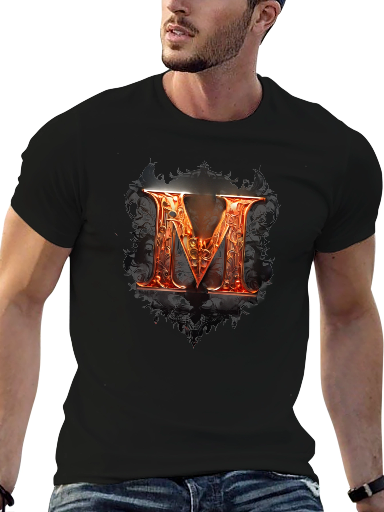 Fiery Letter M Graphic Tee - Bold Design