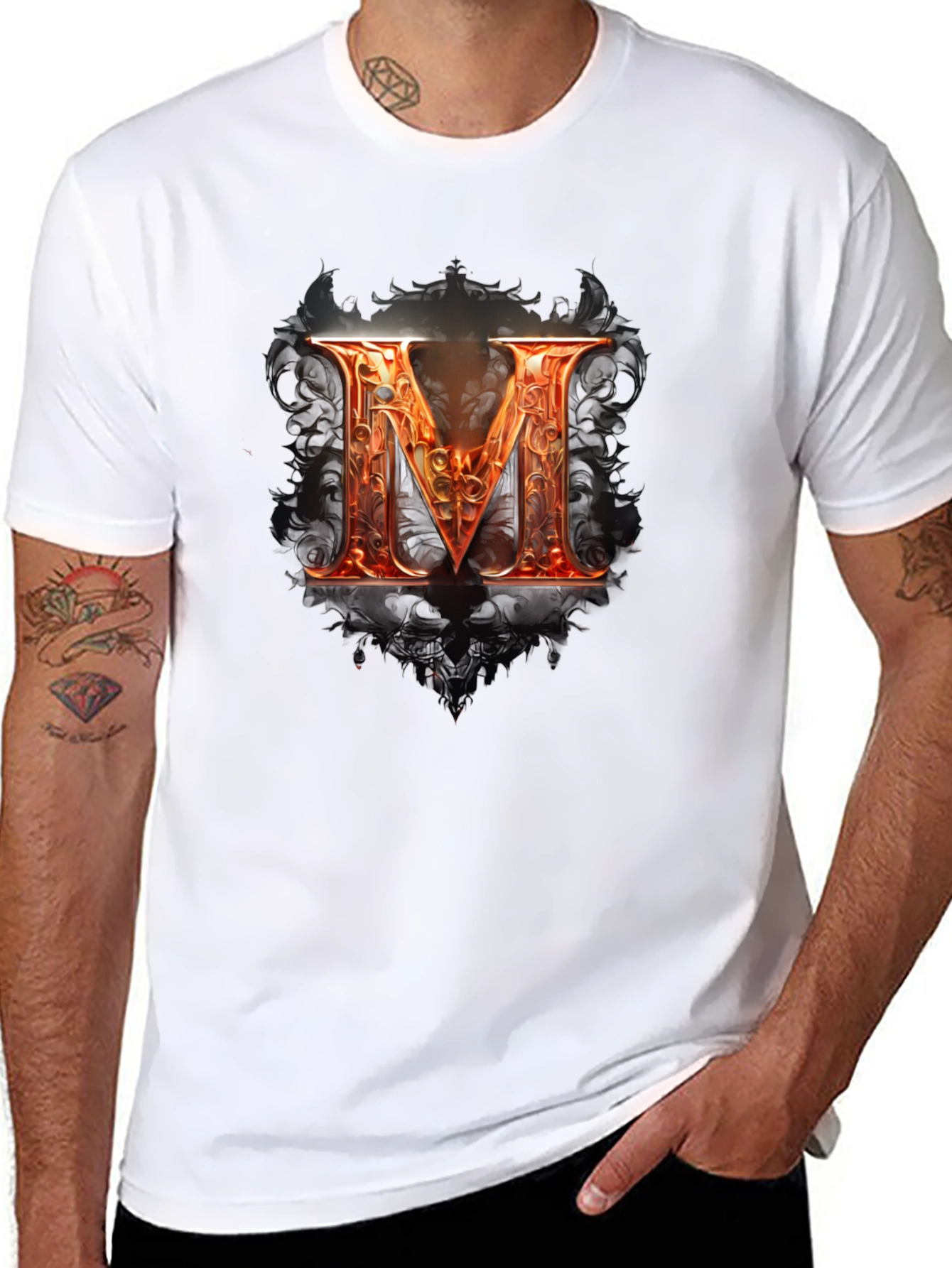 Fiery Letter M Graphic Tee - Bold Design