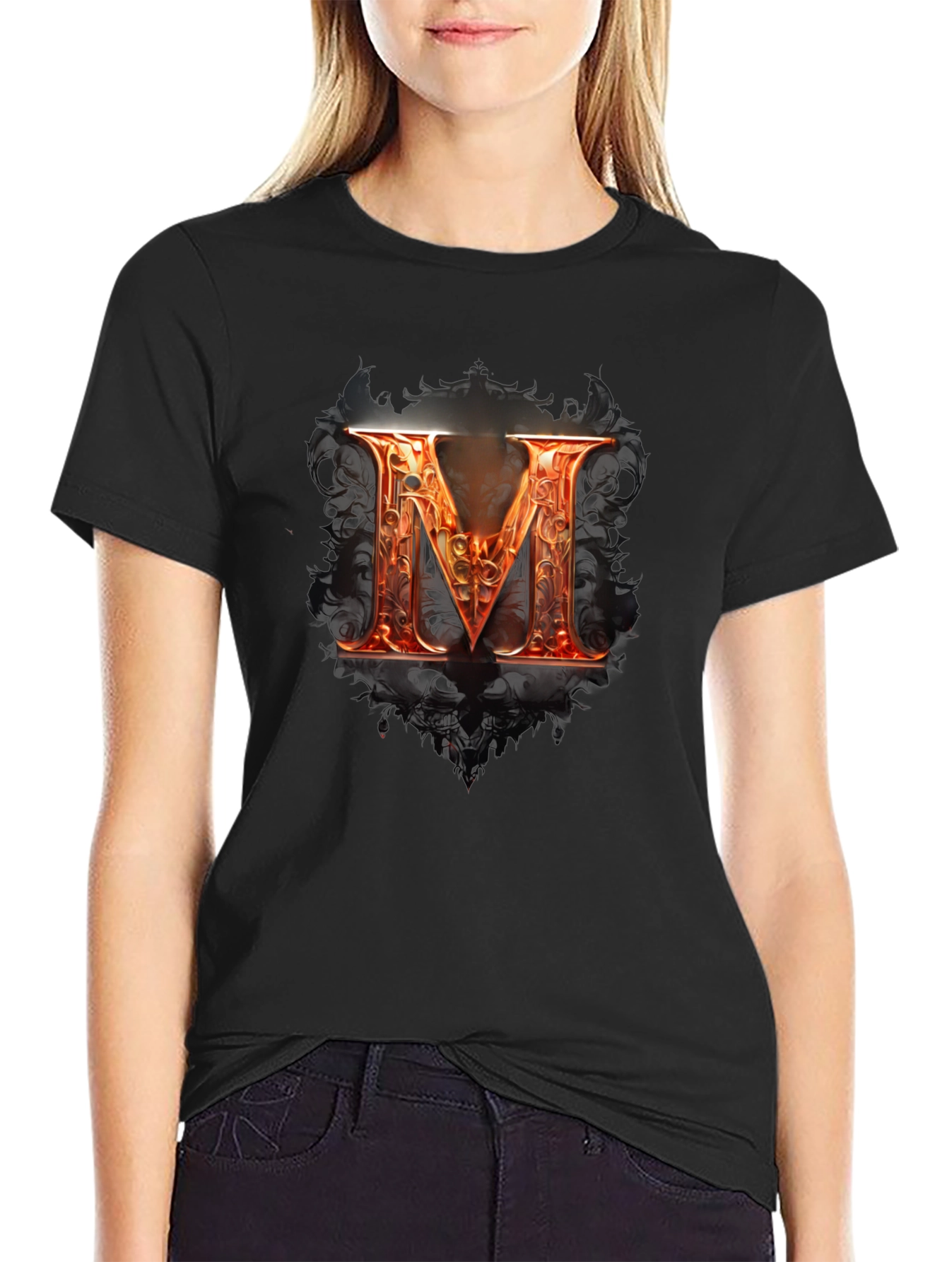 Fiery Letter M Graphic Tee - Bold Design