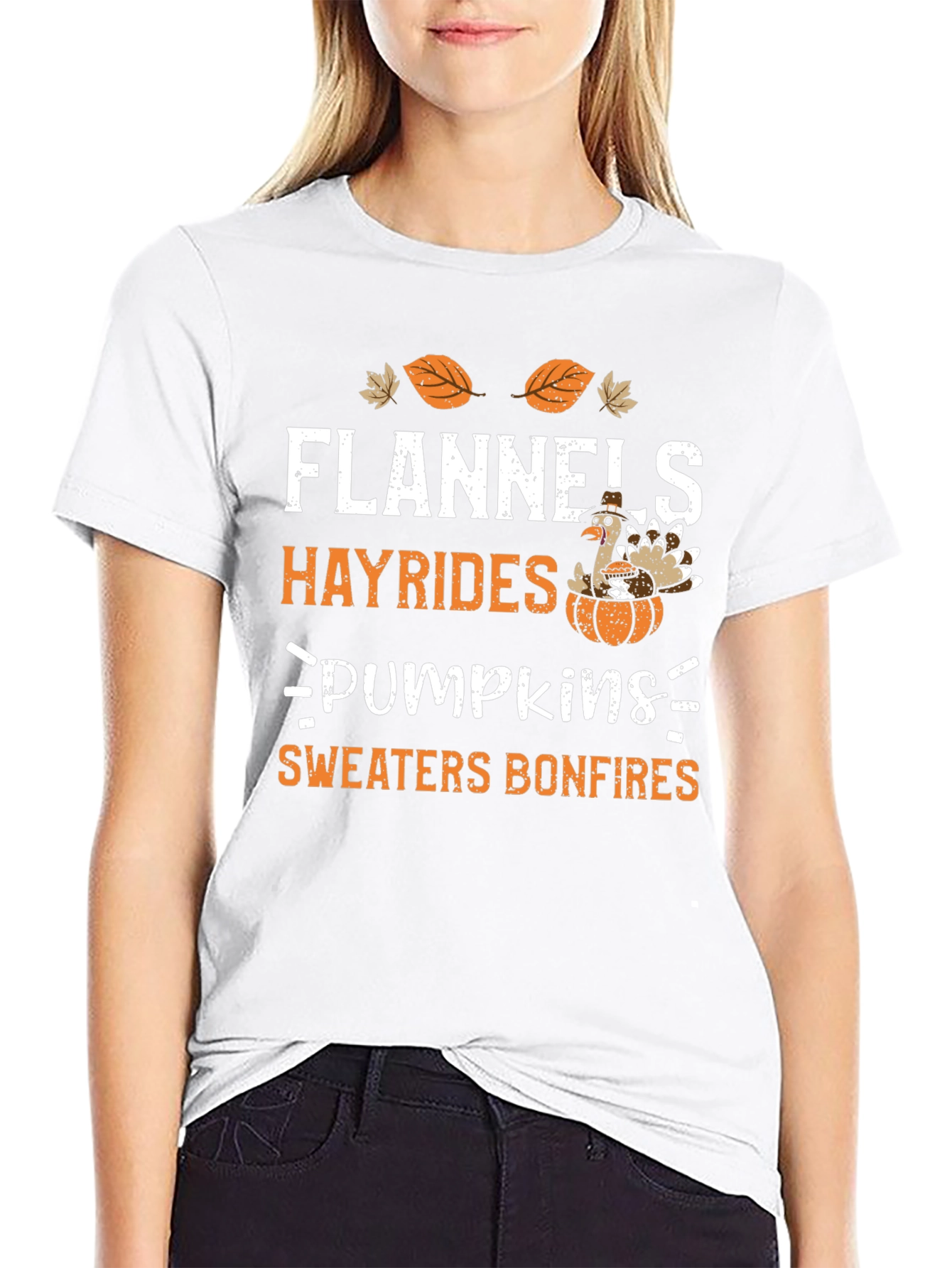 Flannels Hayrides Pumpkins Bonfires Thanksgiving Tee