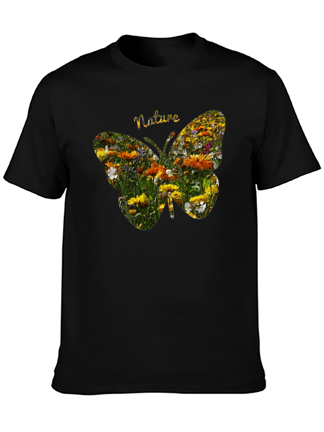 Nature Butterfly Graphic Tee - Black