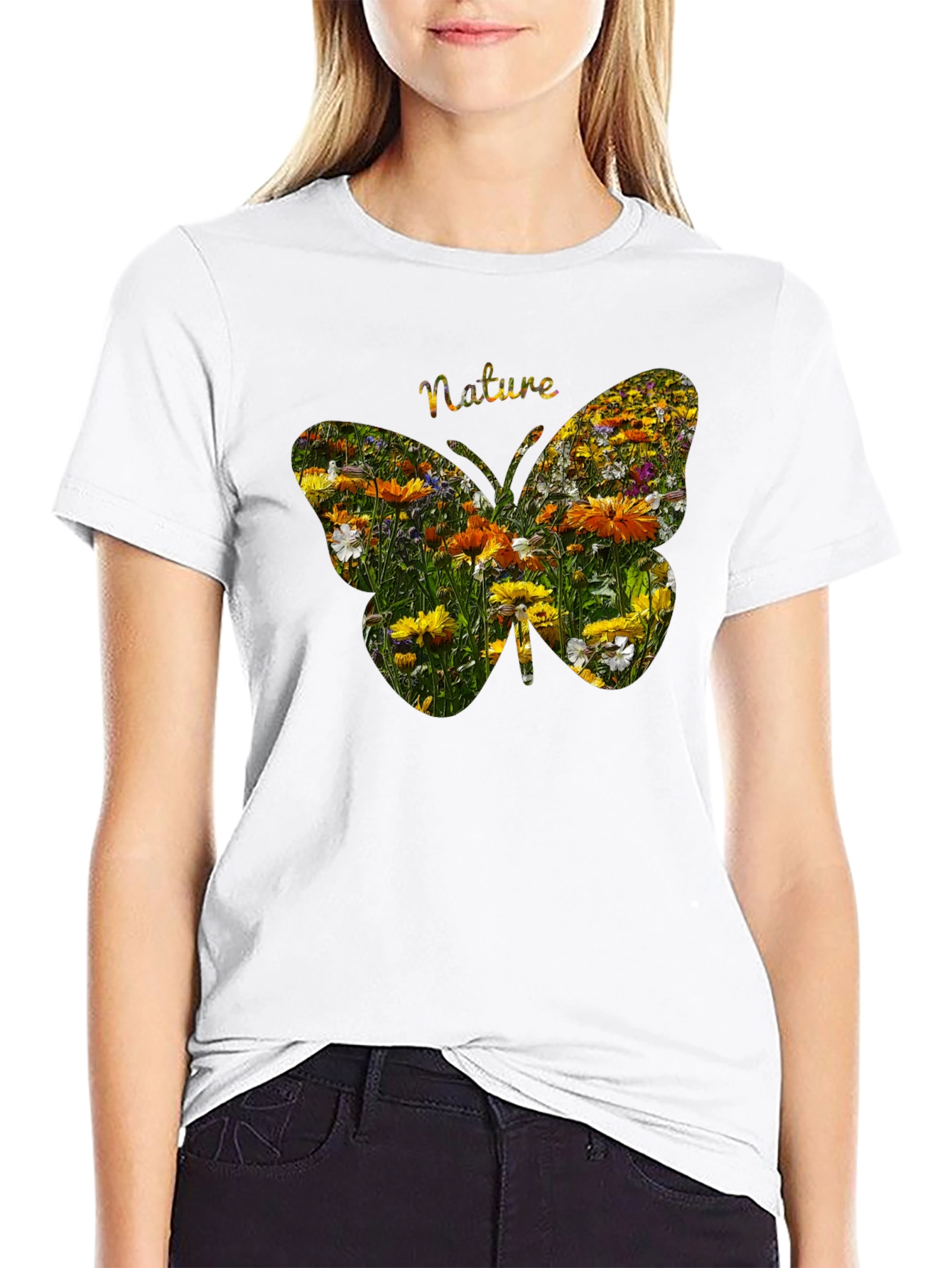 Nature Butterfly Graphic Tee - Black