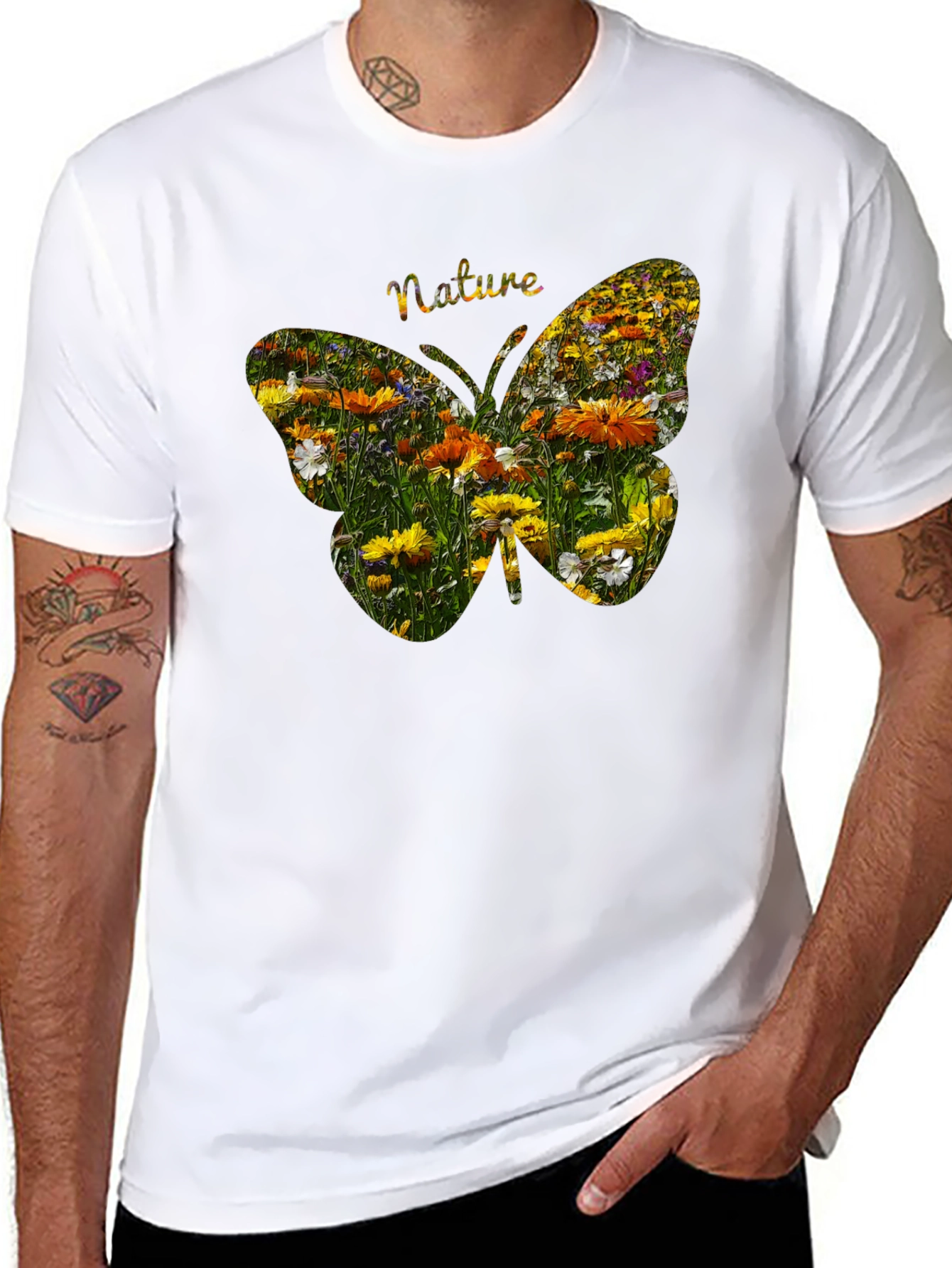 Nature Butterfly Graphic Tee - Black