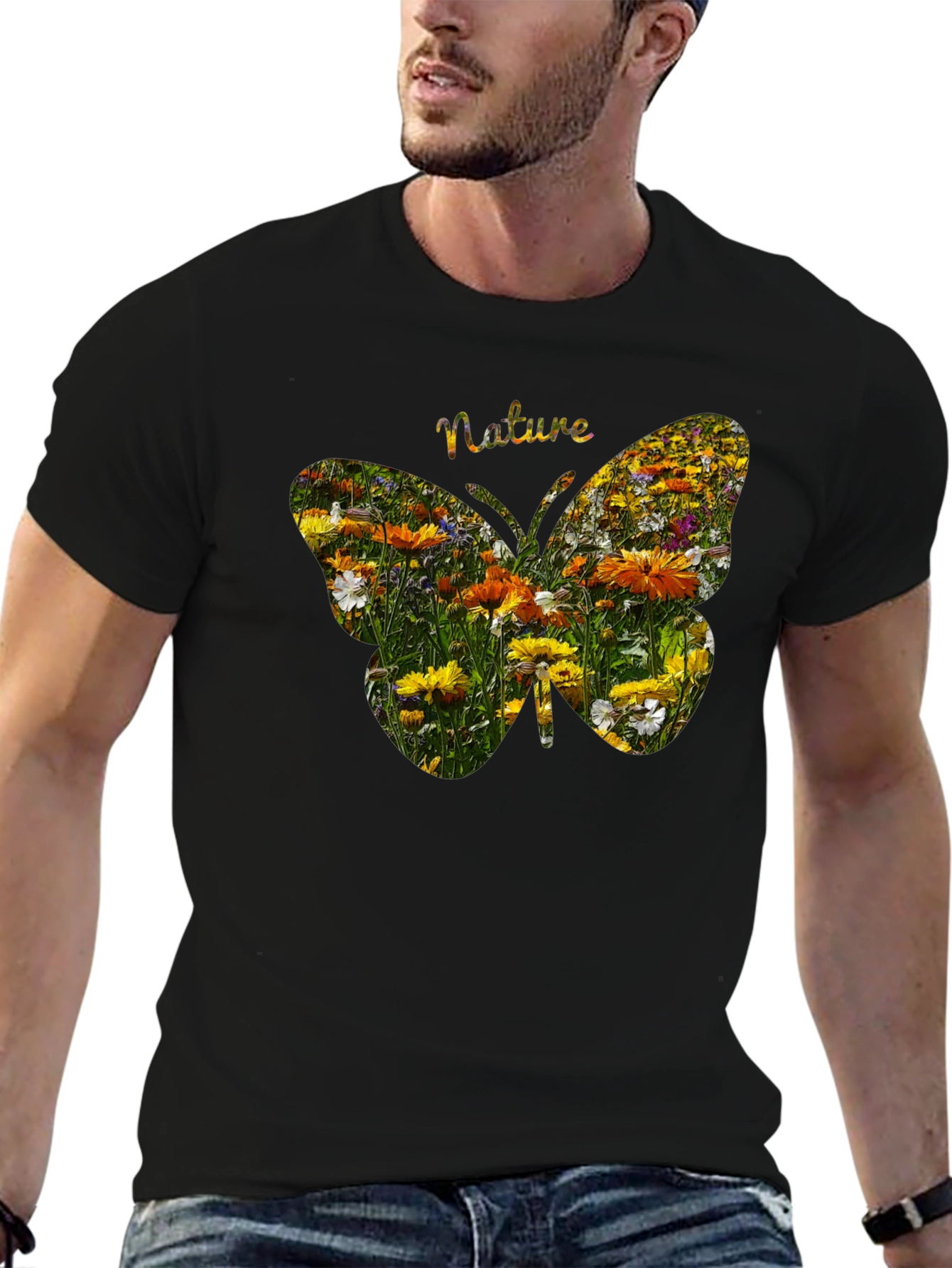 Nature Butterfly Graphic Tee - Black