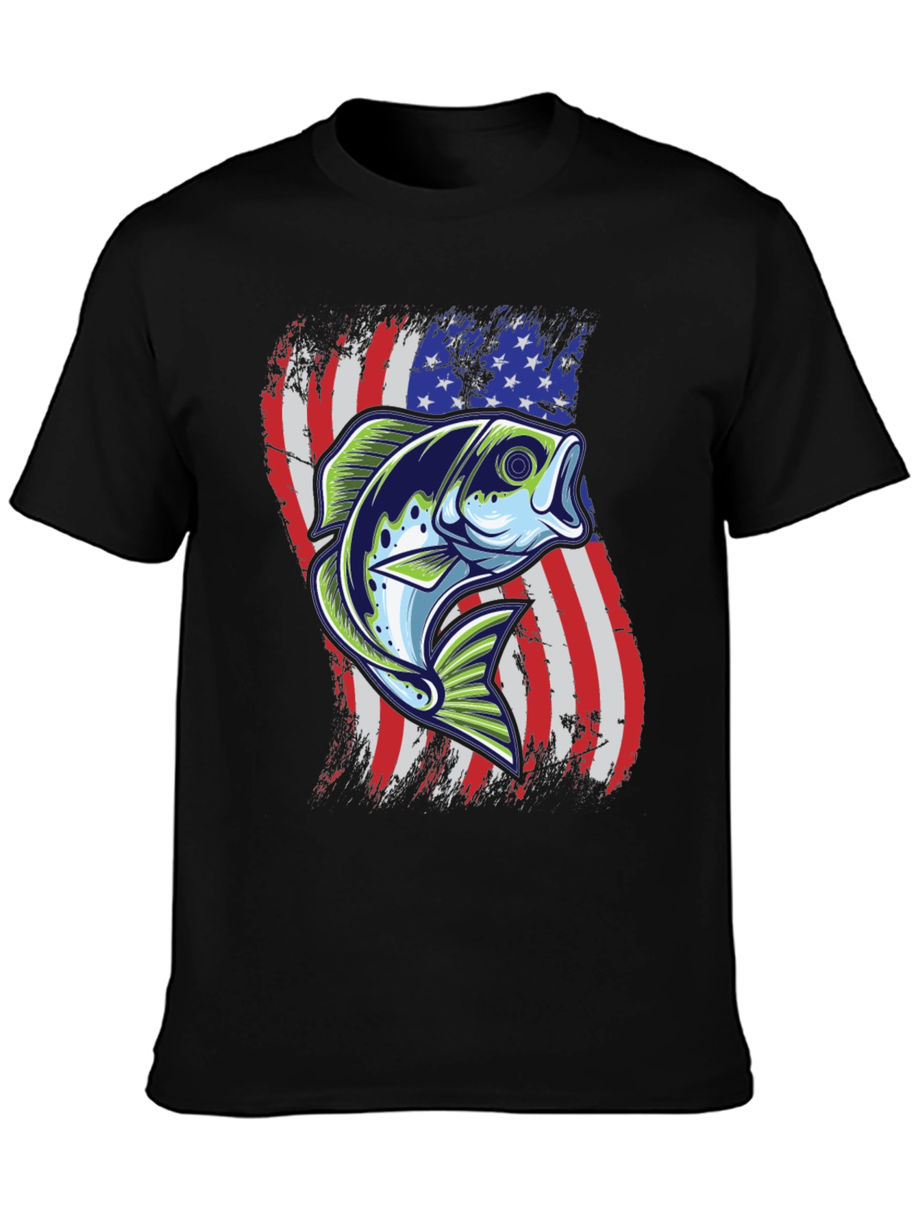 Mens Fishing Tee - USA Flag Bass Graphic Print