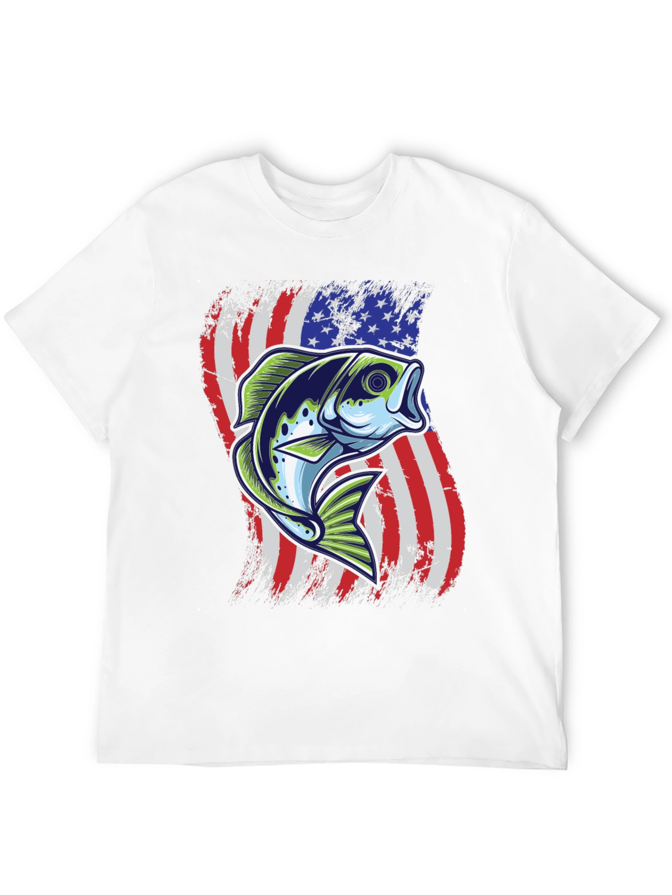 Mens Fishing Tee - USA Flag Bass Graphic Print