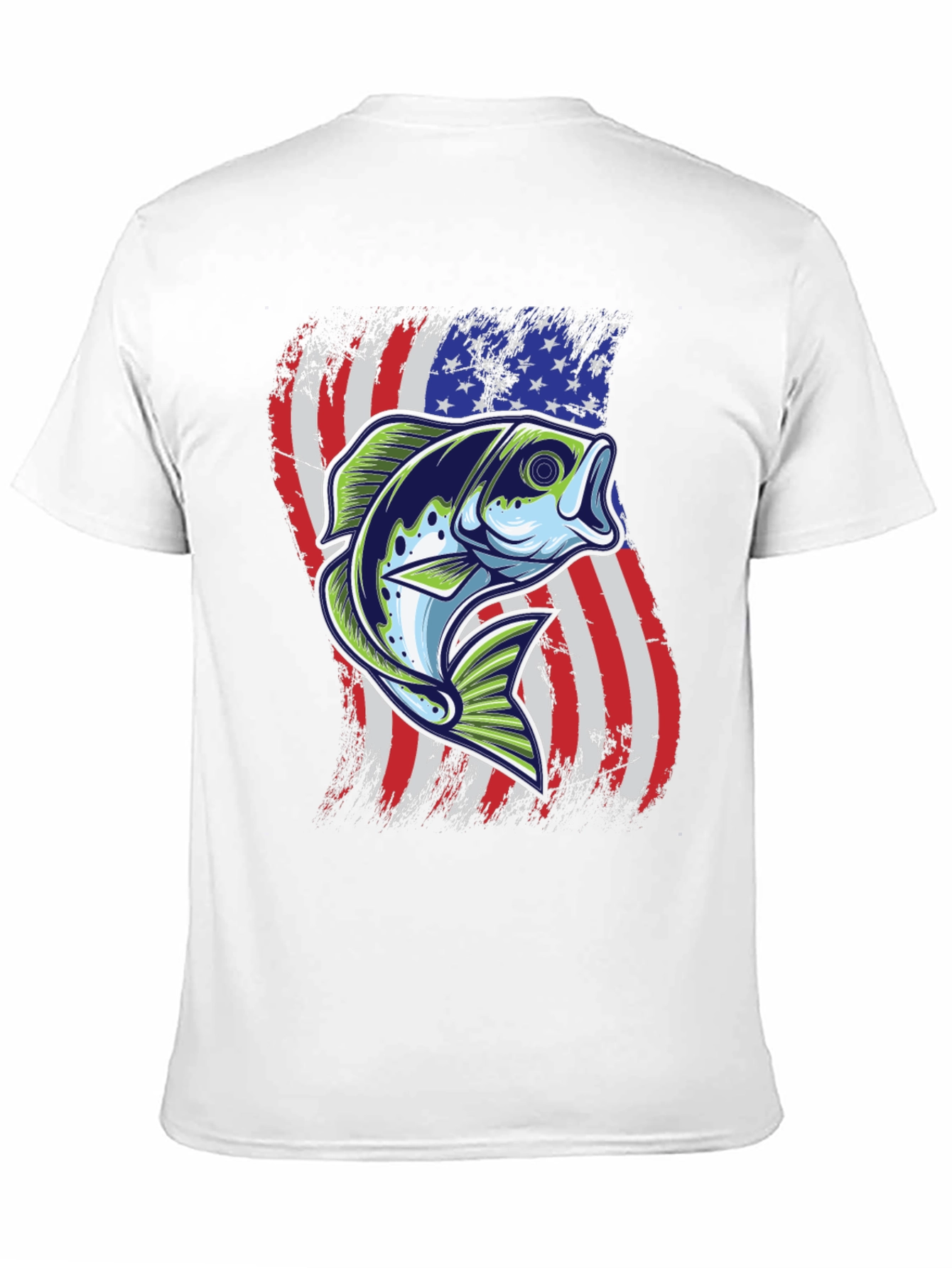 Mens Fishing Tee - USA Flag Bass Graphic Print