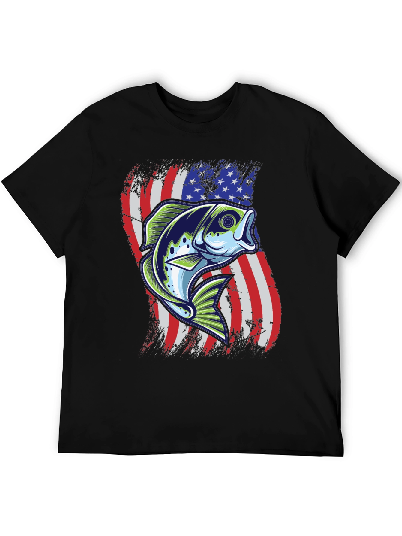 Mens Fishing Tee - USA Flag Bass Graphic Print