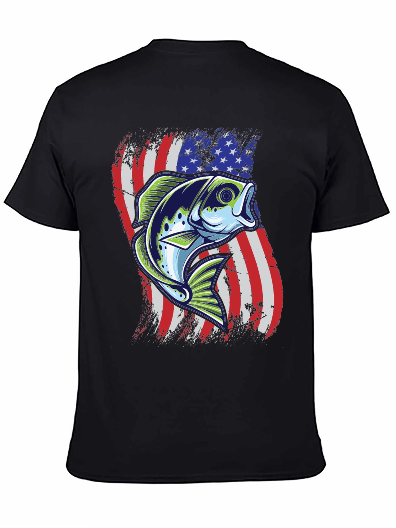 Mens Fishing Tee - USA Flag Bass Graphic Print