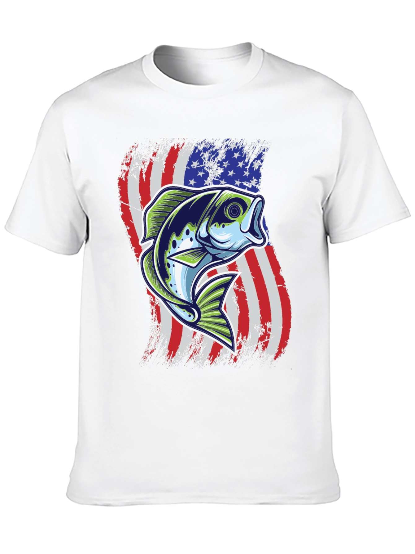 Mens Fishing Tee - USA Flag Bass Graphic Print