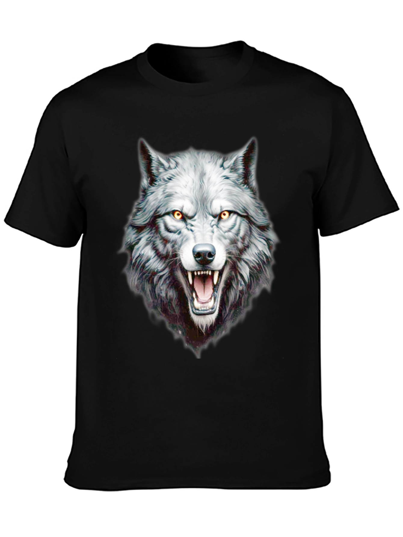 Wolf Graphic Print Crew Neck Black T-Shirt