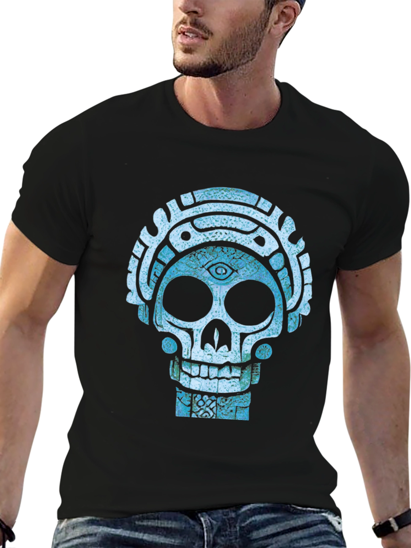 Aztec Skull Graphic Tee - Cool Mystical Design
