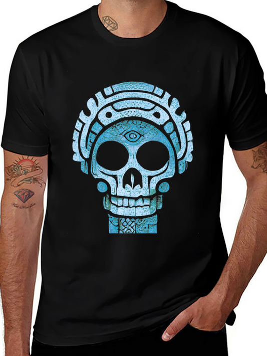 Aztec Skull Graphic Tee - Cool Mystical Design