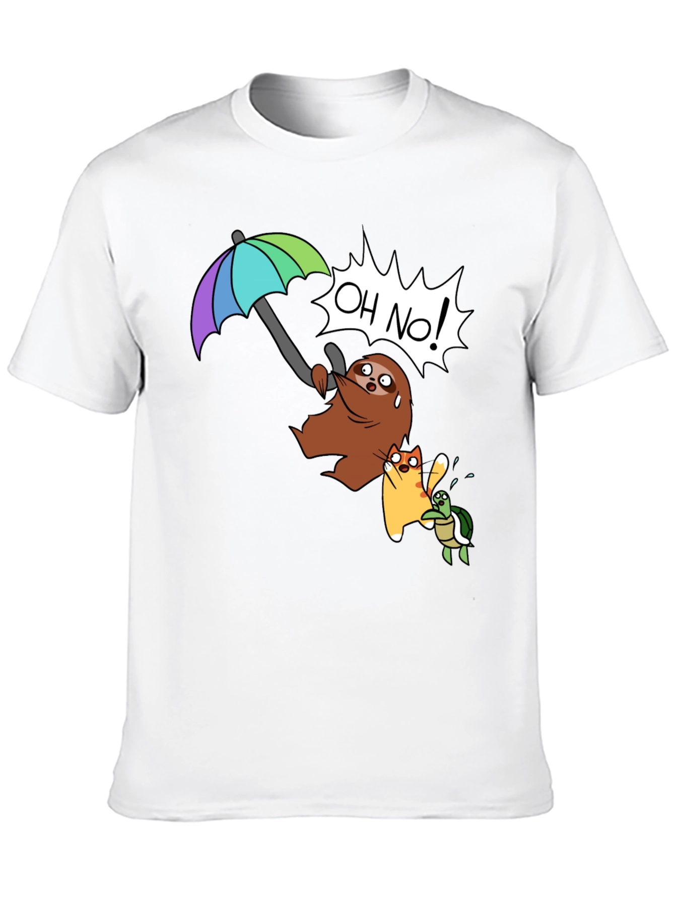 Cartoon Sloth Cat Turtle T-Shirt