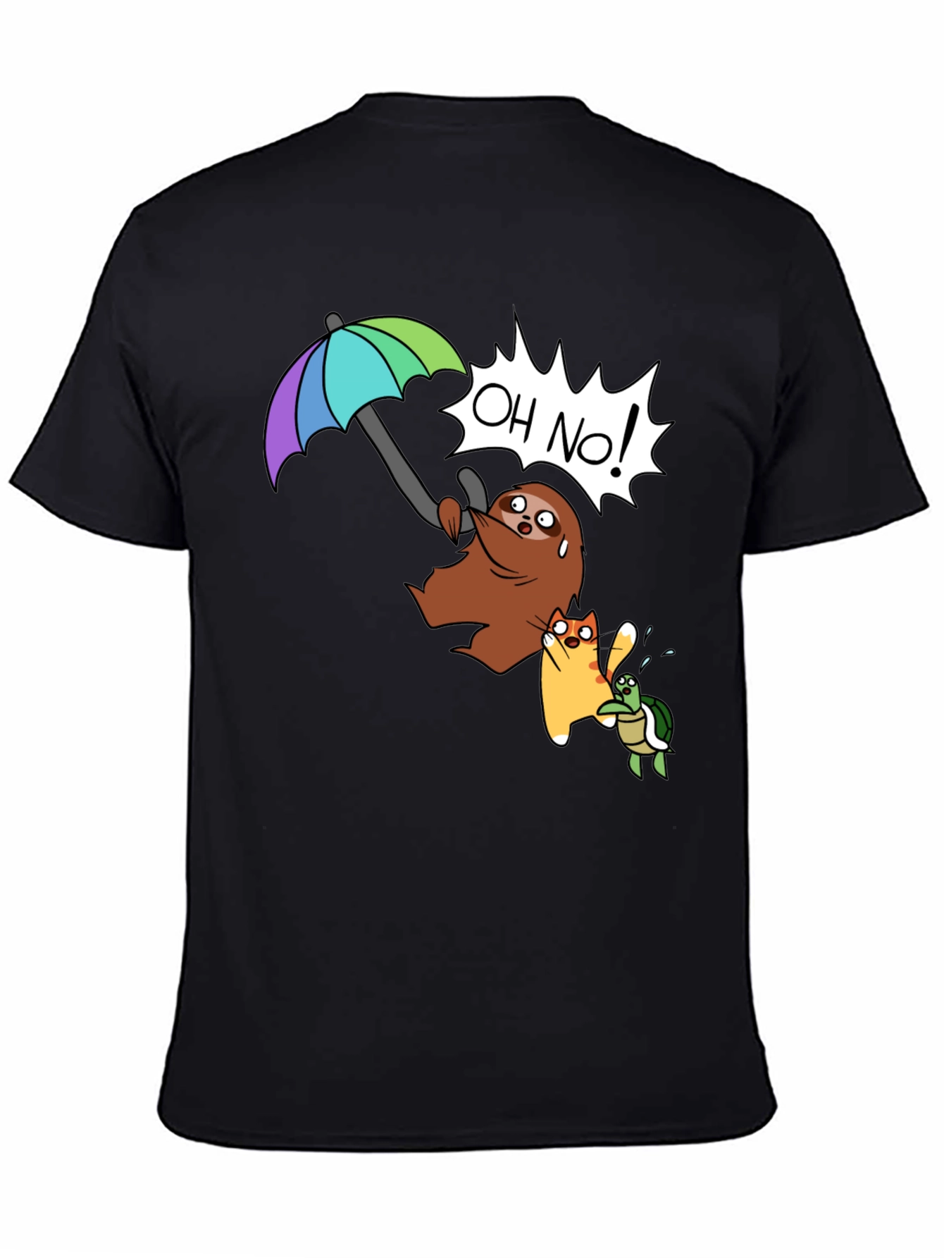 Cartoon Sloth Cat Turtle T-Shirt