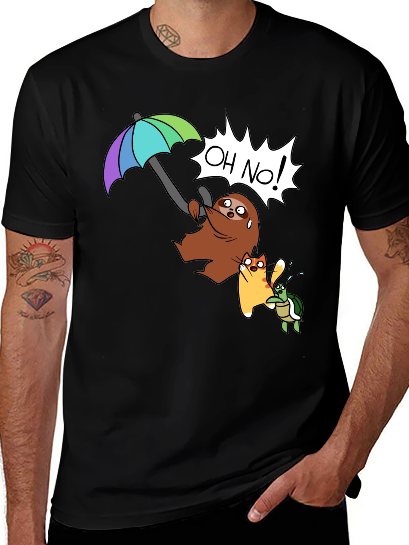Cartoon Sloth Cat Turtle T-Shirt