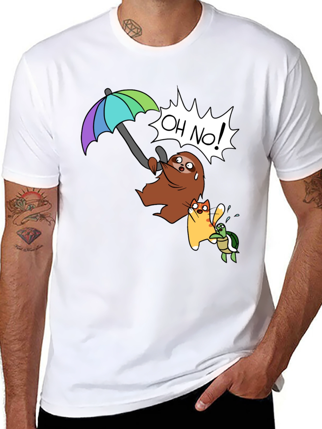Cartoon Sloth Cat Turtle T-Shirt