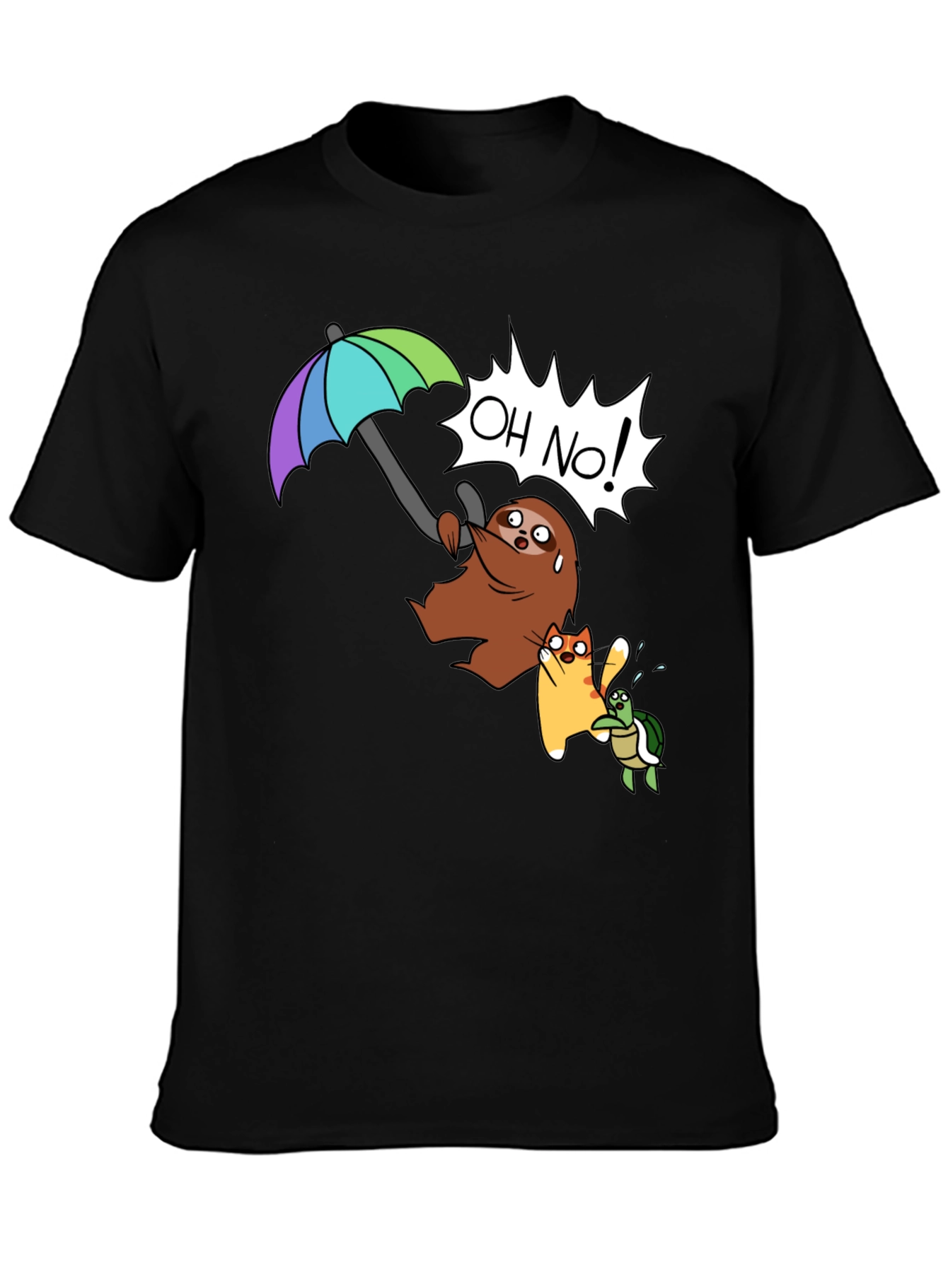 Cartoon Sloth Cat Turtle T-Shirt