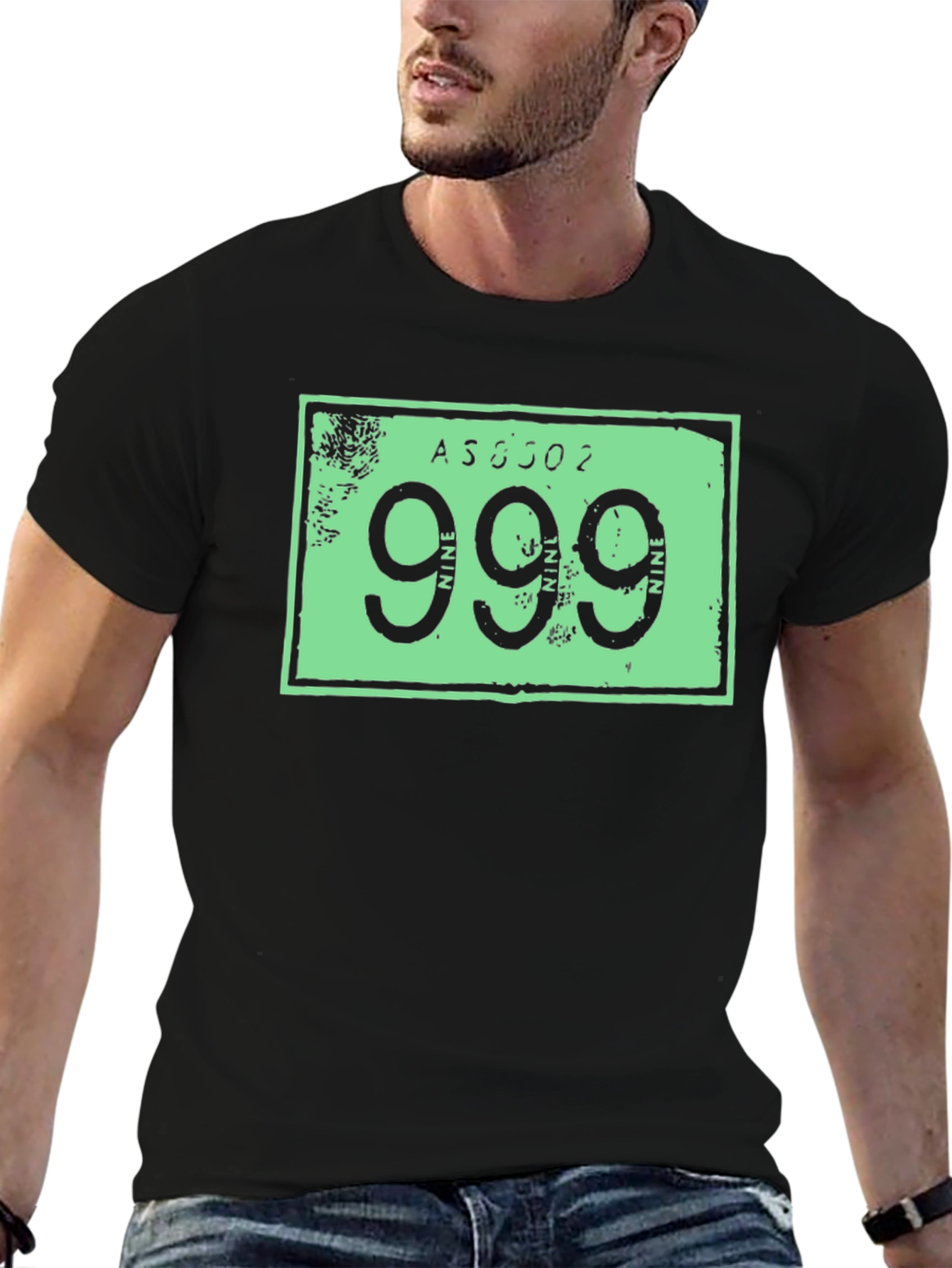 999 License Plate T-Shirt - Black Cotton Tee