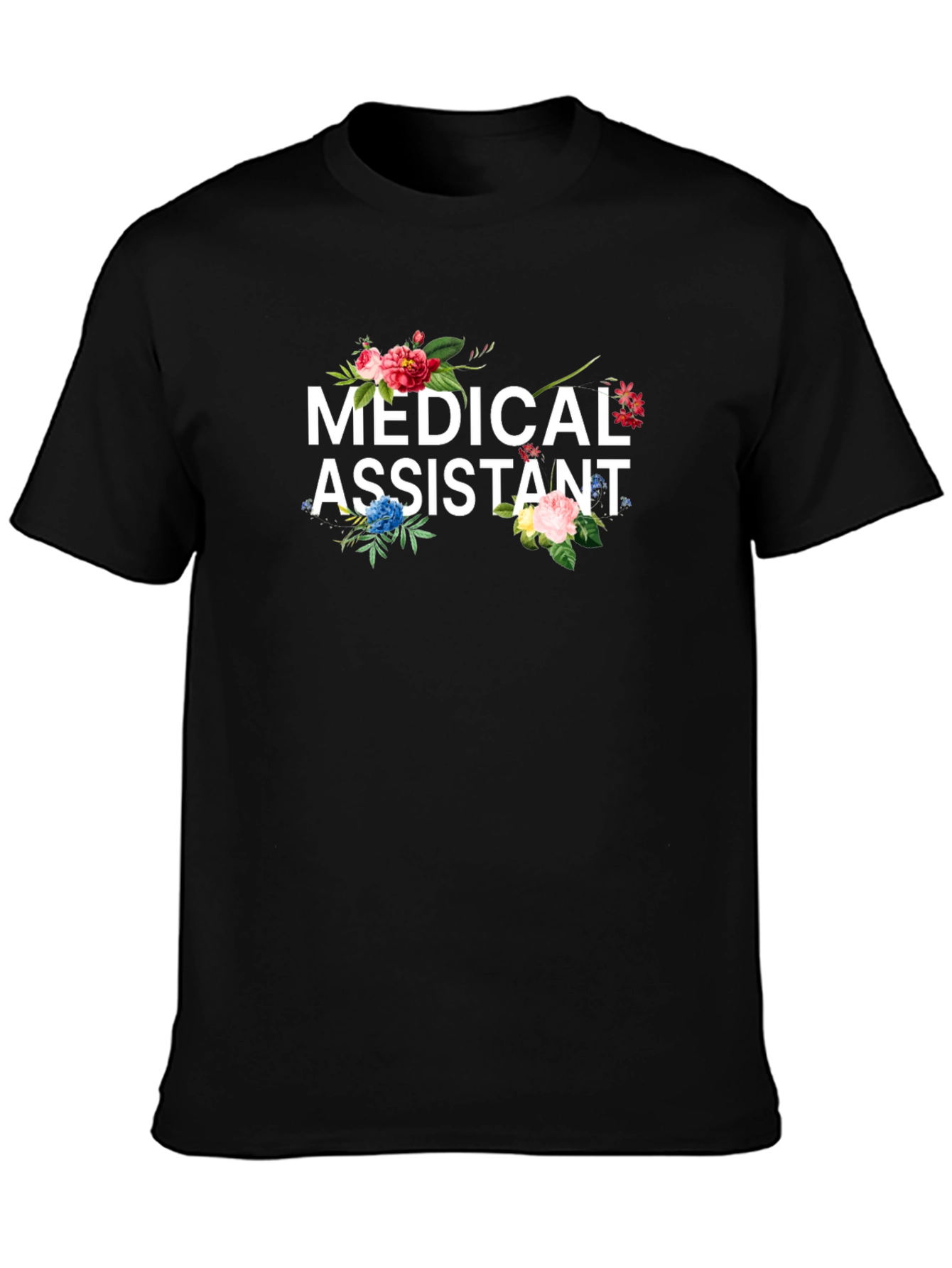 Floral Medical Assistant Black T-shirt