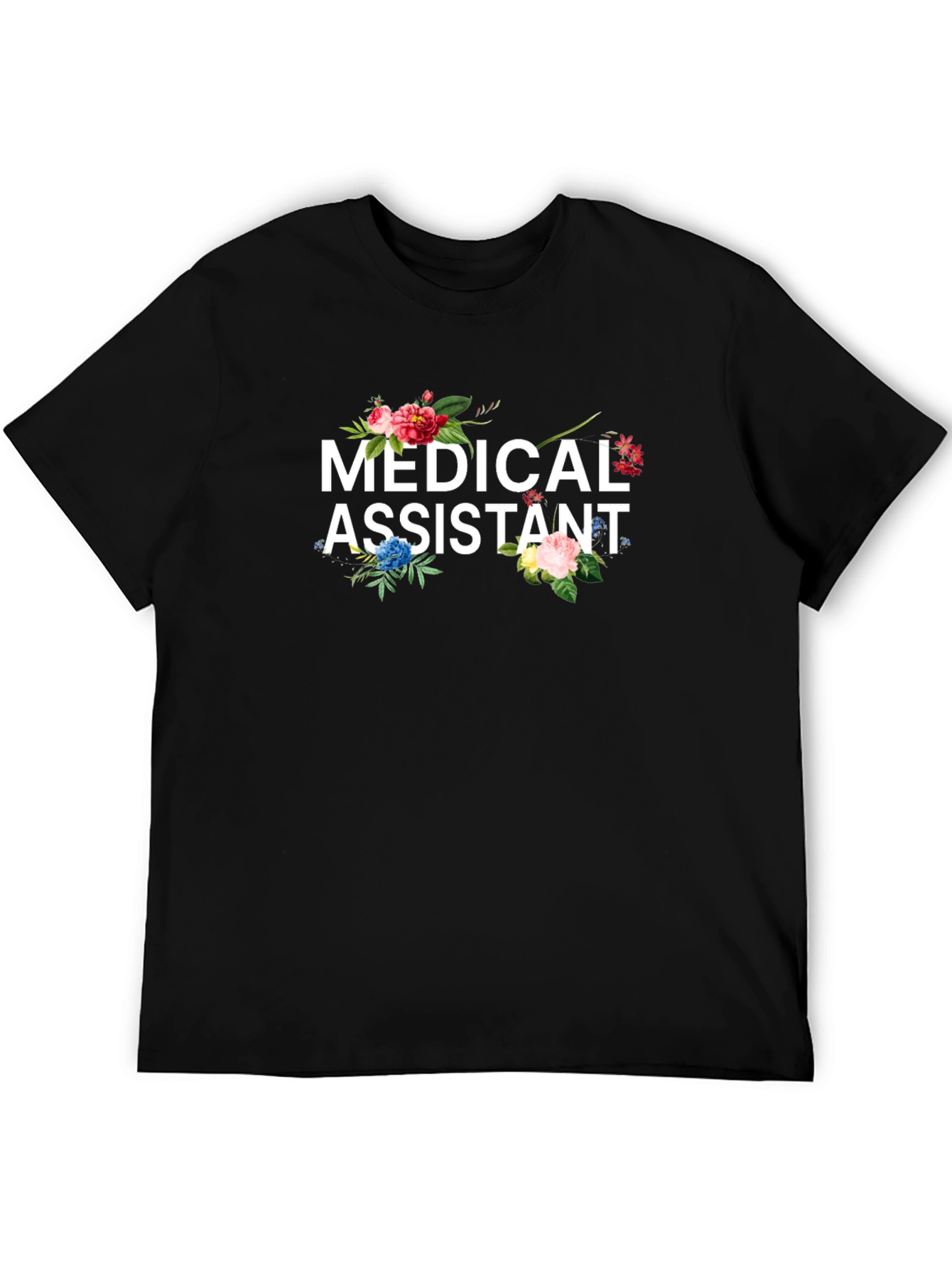 Floral Medical Assistant Black T-shirt