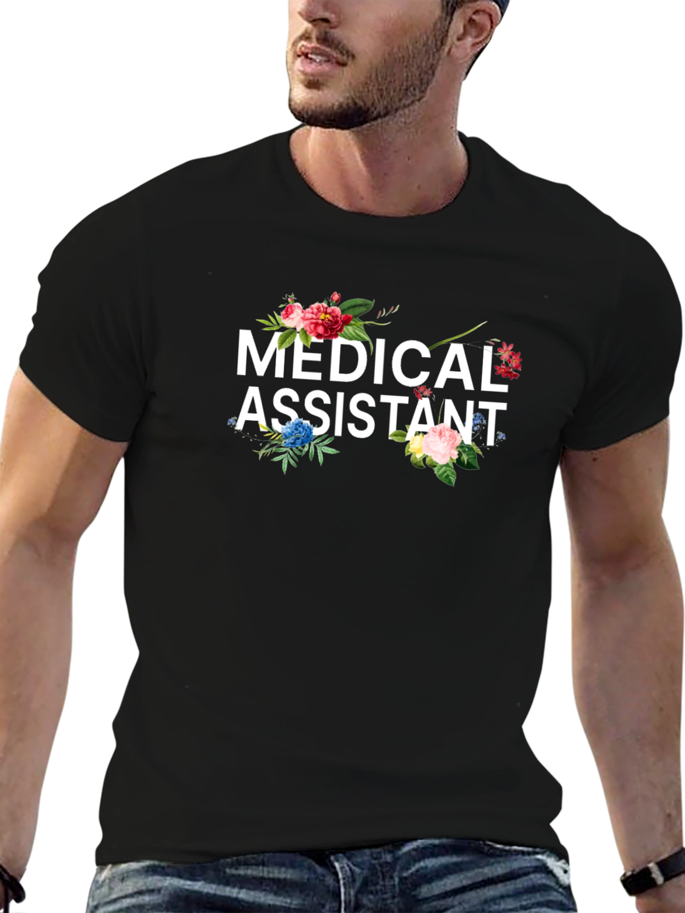 Floral Medical Assistant Black T-shirt