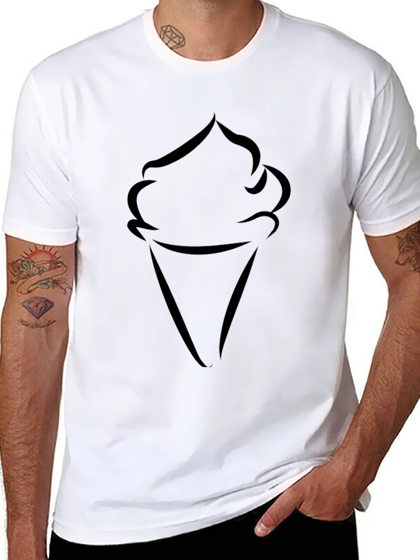 Ice Cream Cone Graphic Tee - Black Cotton T-Shirt