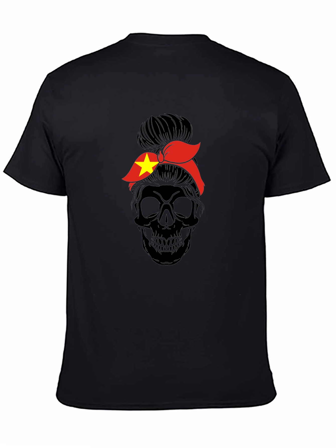 Skull Messy Bun Vietnam Flag T-Shirt