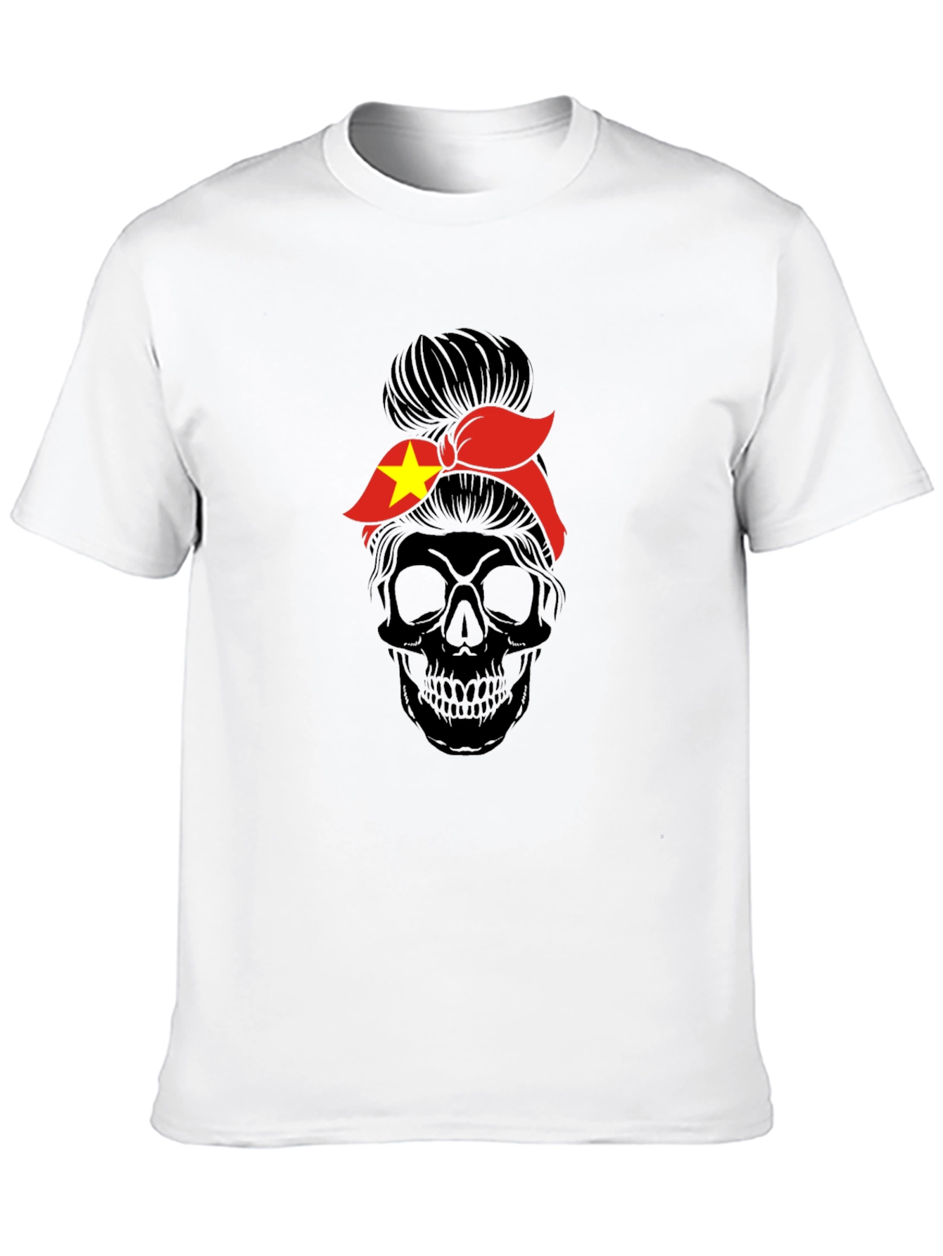 Skull Messy Bun Vietnam Flag T-Shirt