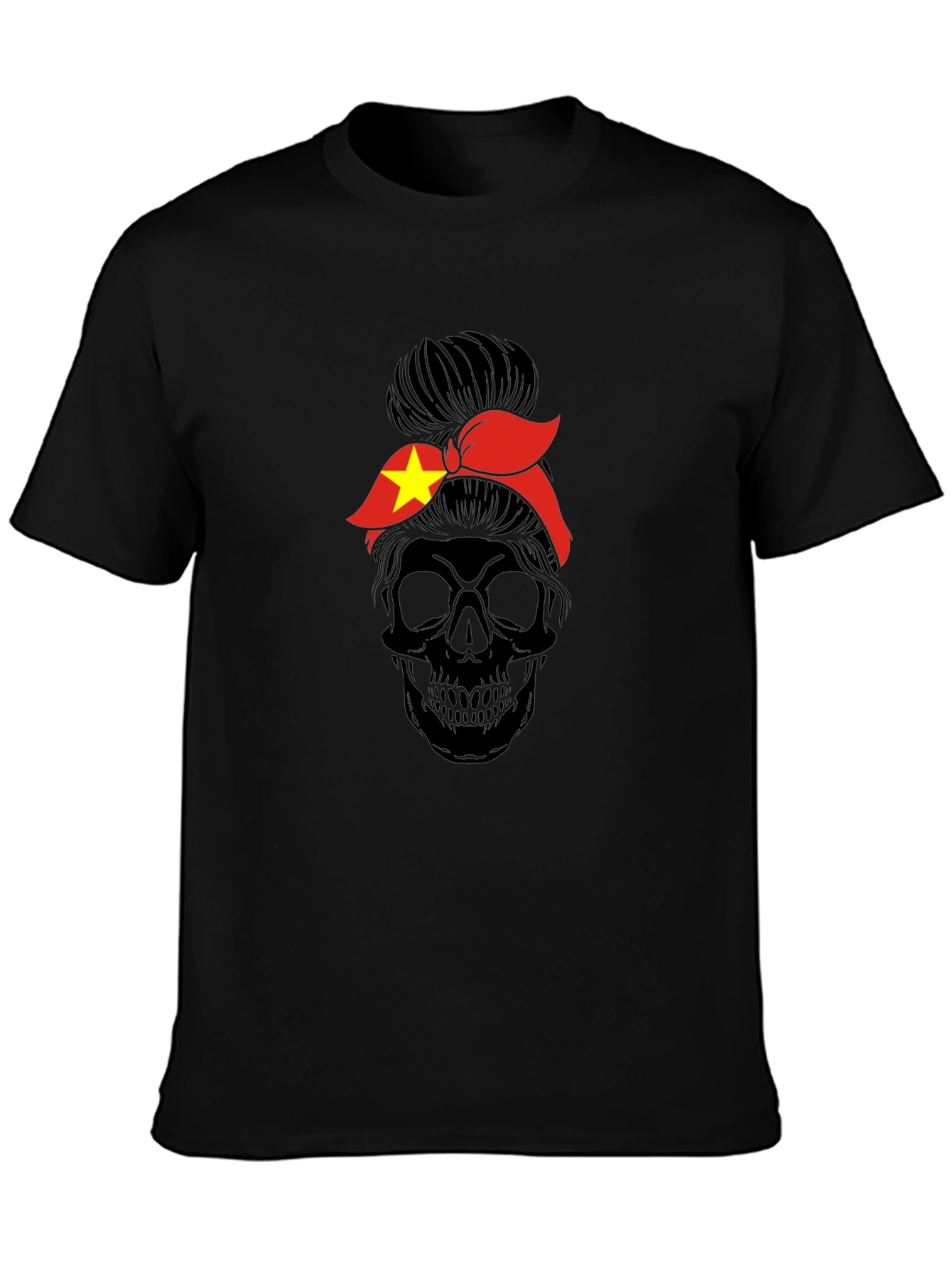 Skull Messy Bun Vietnam Flag T-Shirt
