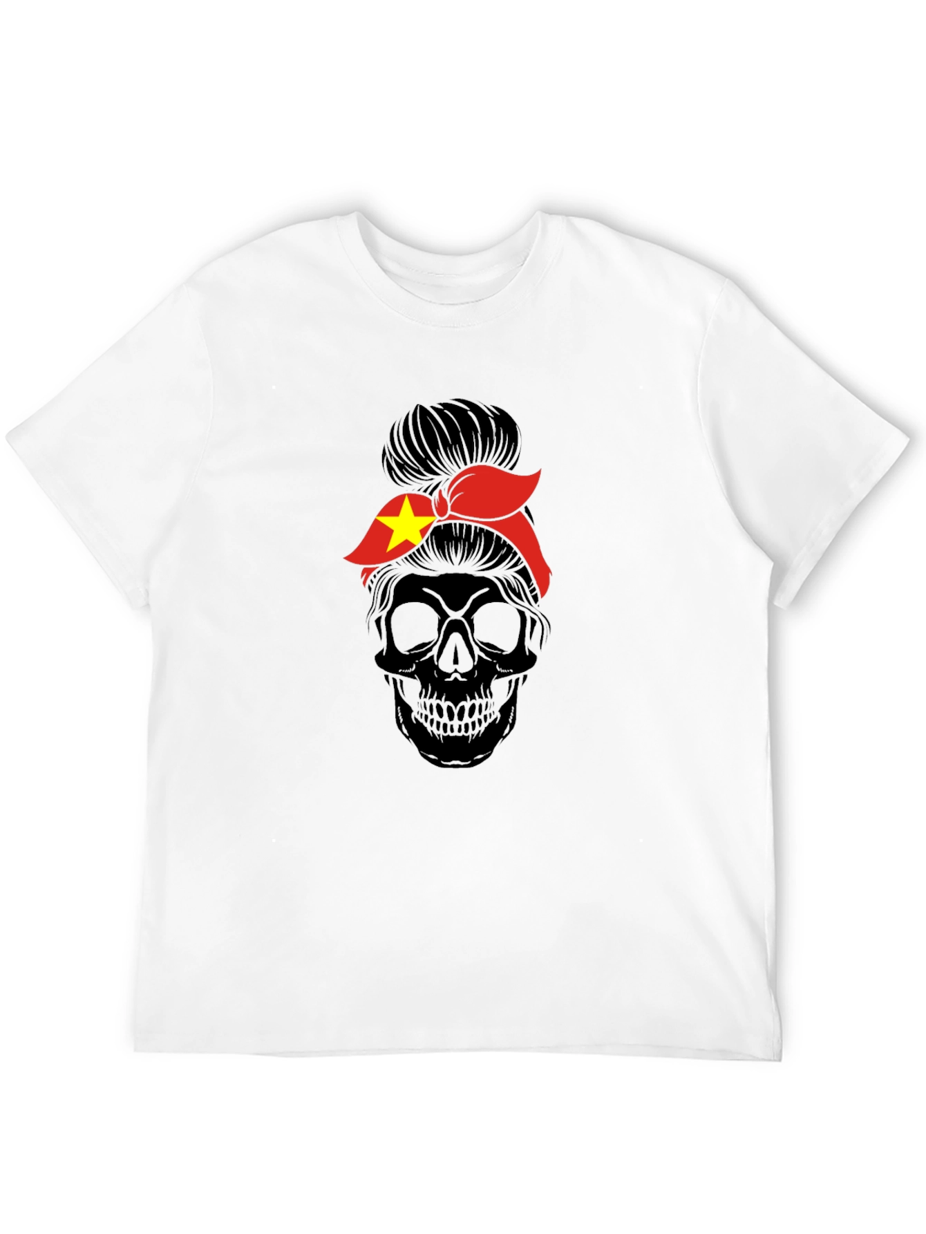 Skull Messy Bun Vietnam Flag T-Shirt
