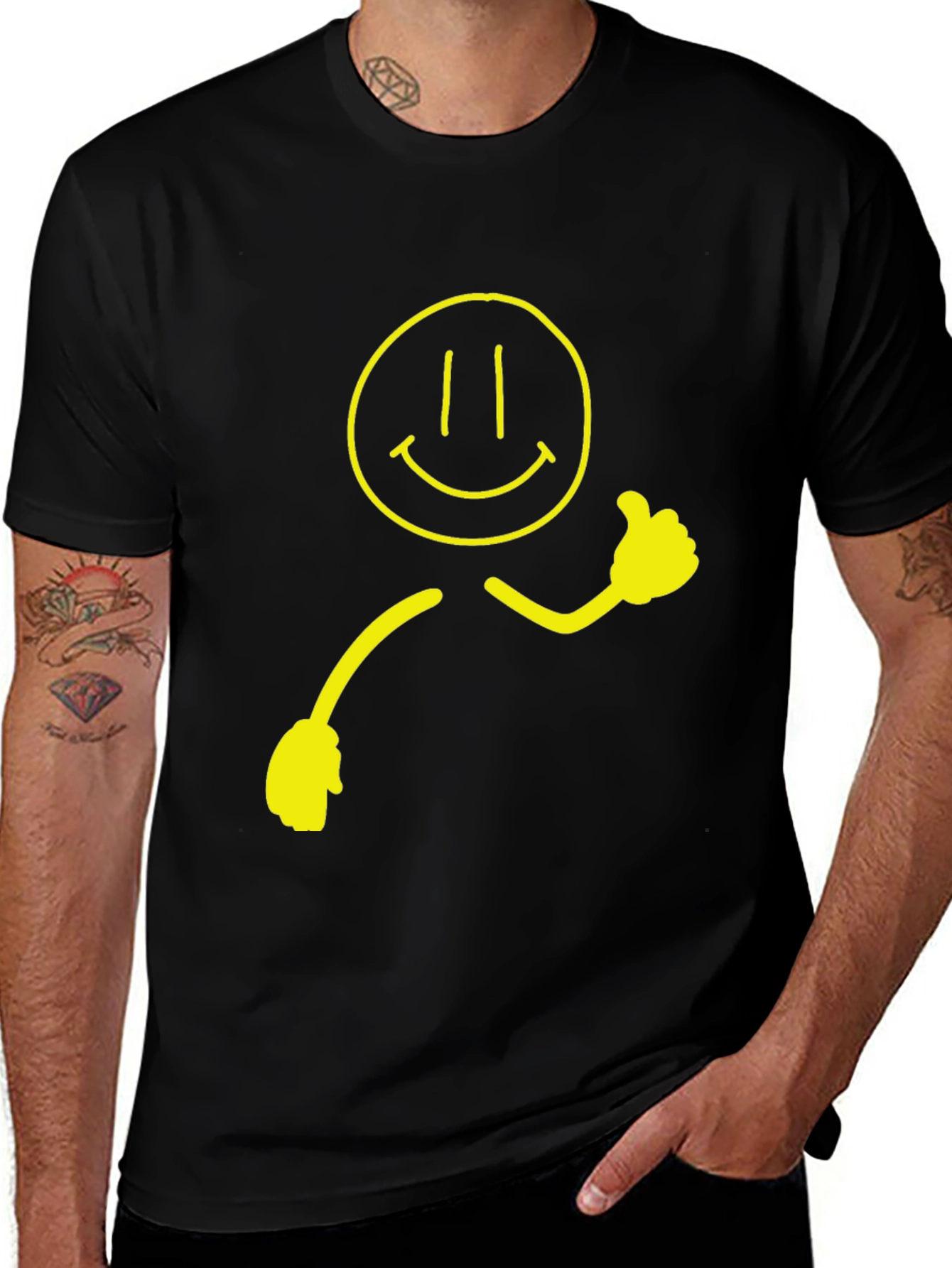 Smiley Face Graphic Tee - Black