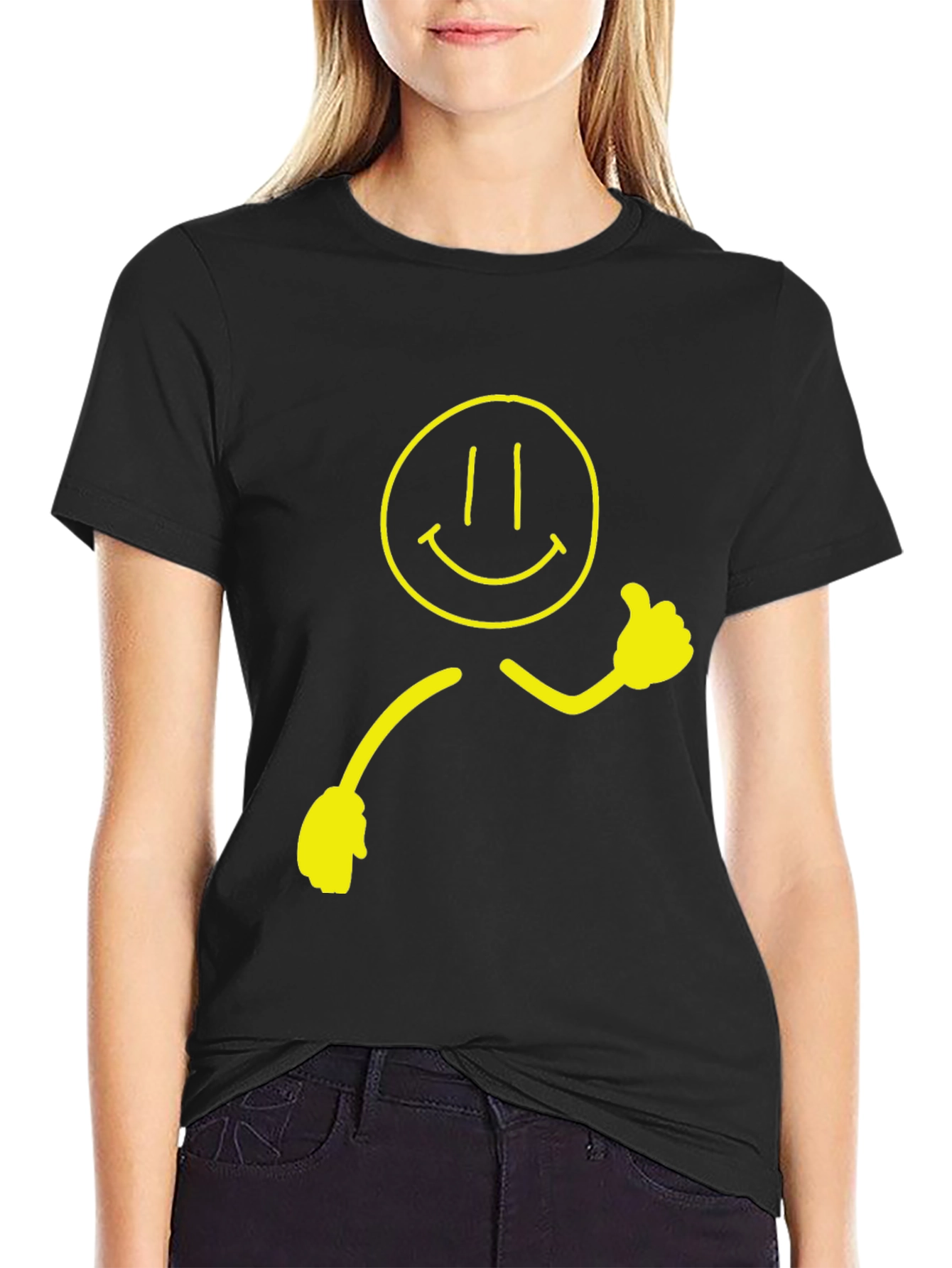 Smiley Face Graphic Tee - Black
