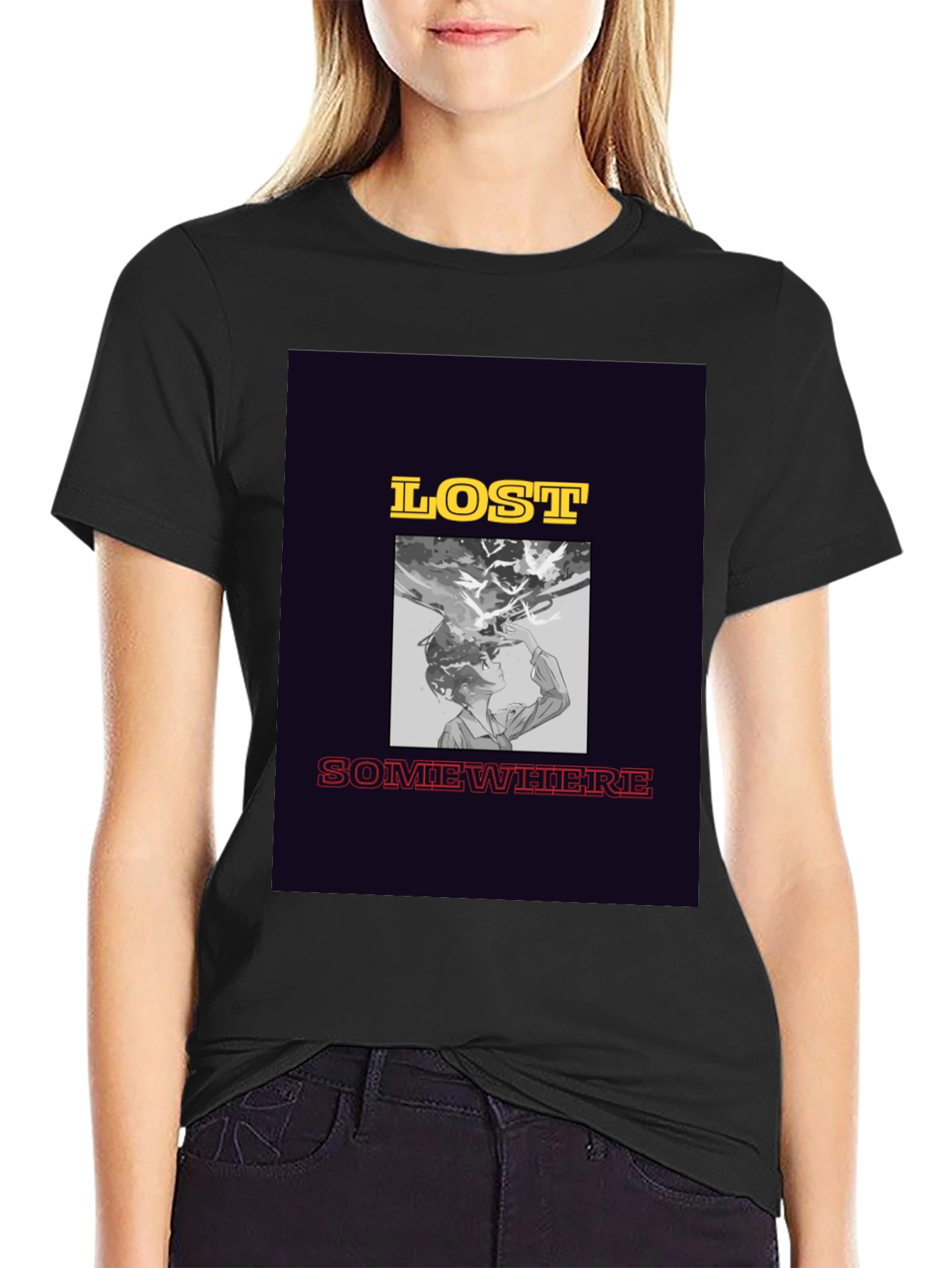 Lost Somewhere Graphic Tee - Stylish Black T-Shirt