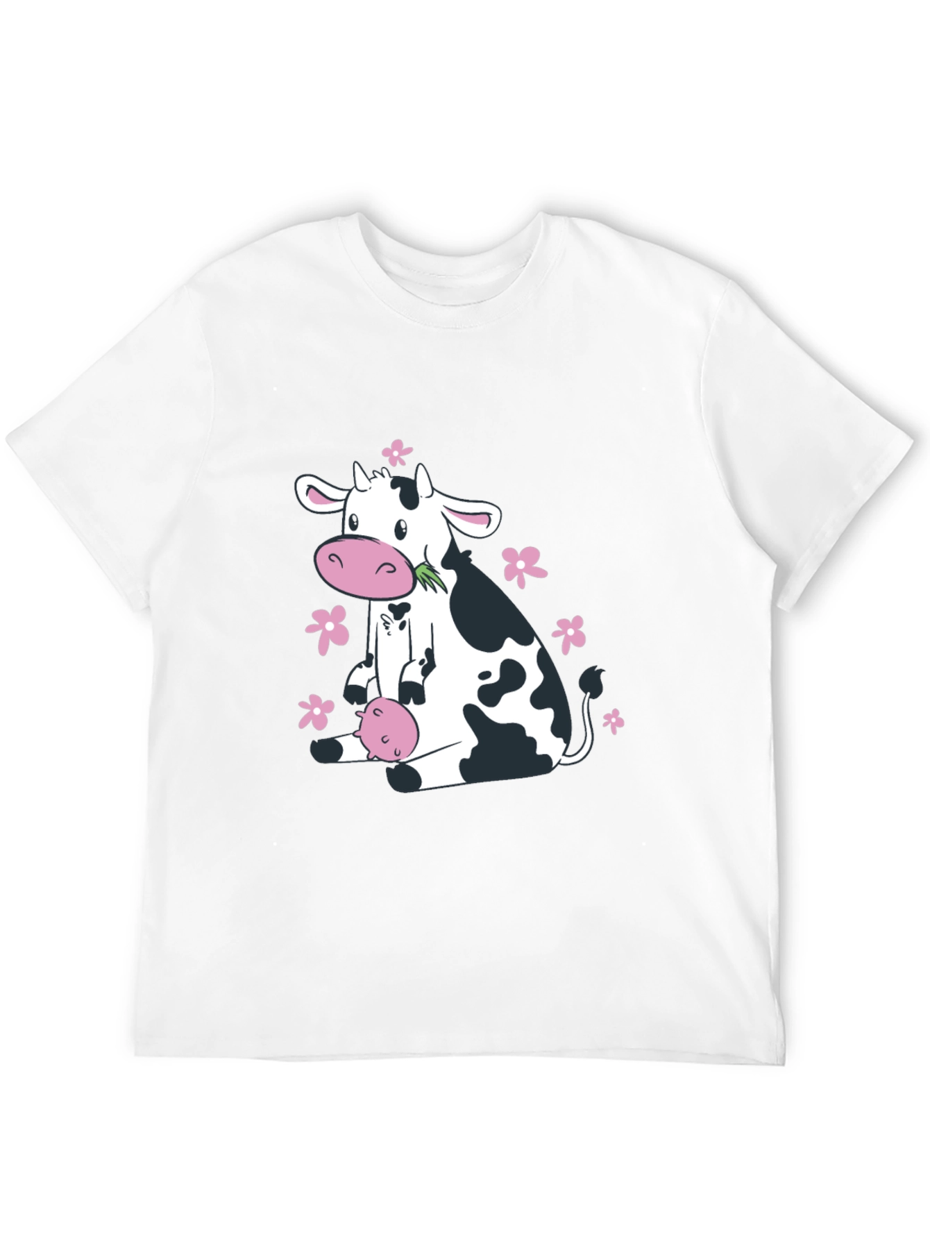 Cute Cow & Floral Black T-Shirt - Unisex