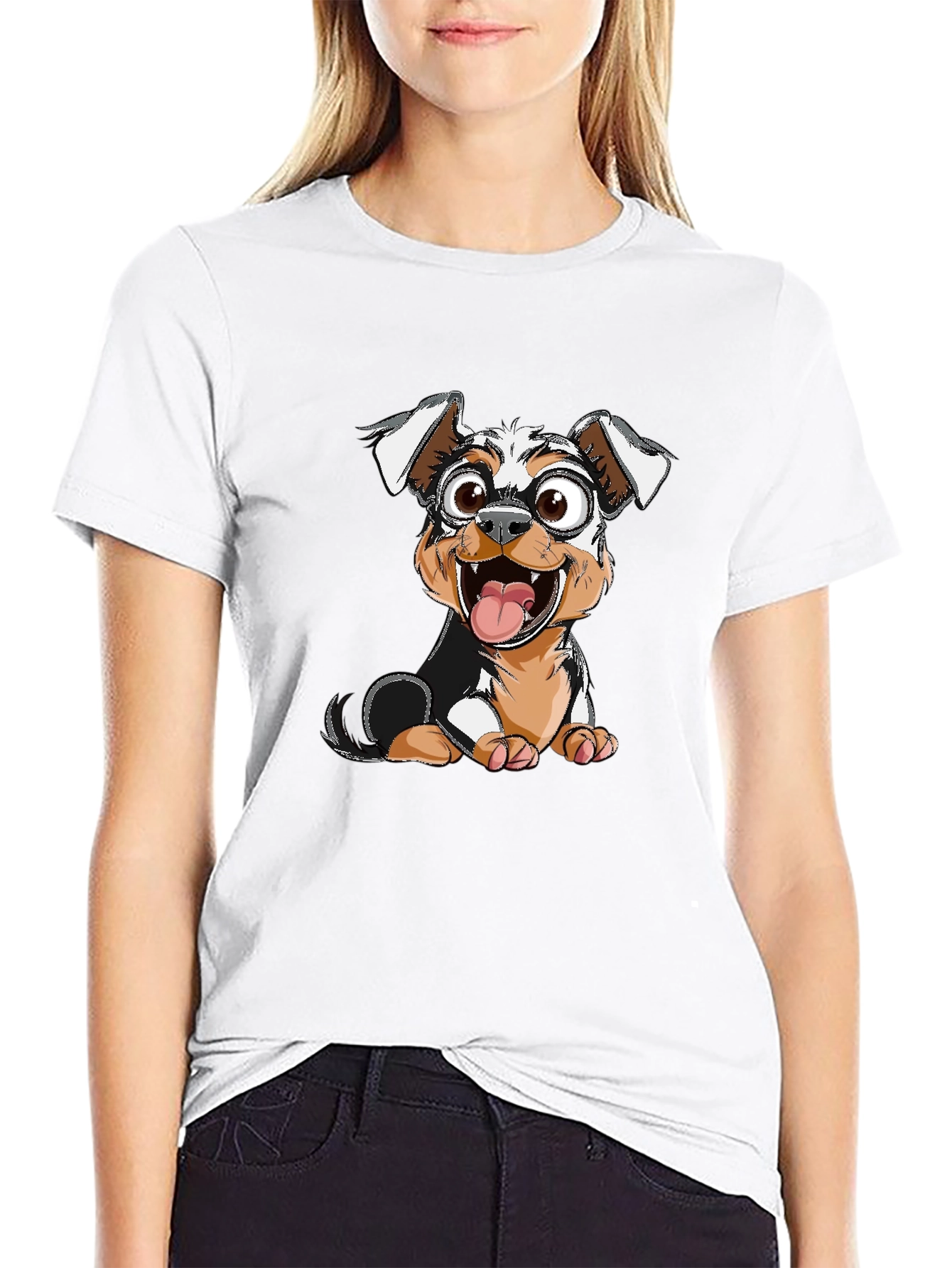 Dog Cartoon Graphic Tee - Black T-Shirt