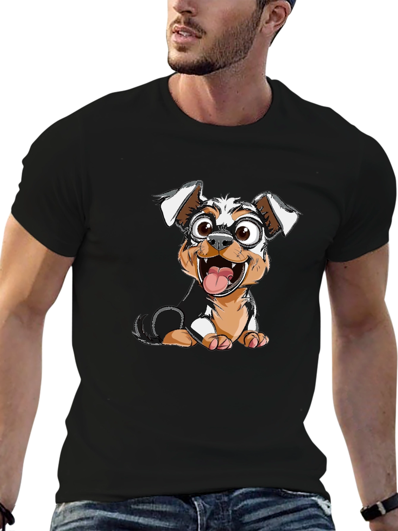 Dog Cartoon Graphic Tee - Black T-Shirt