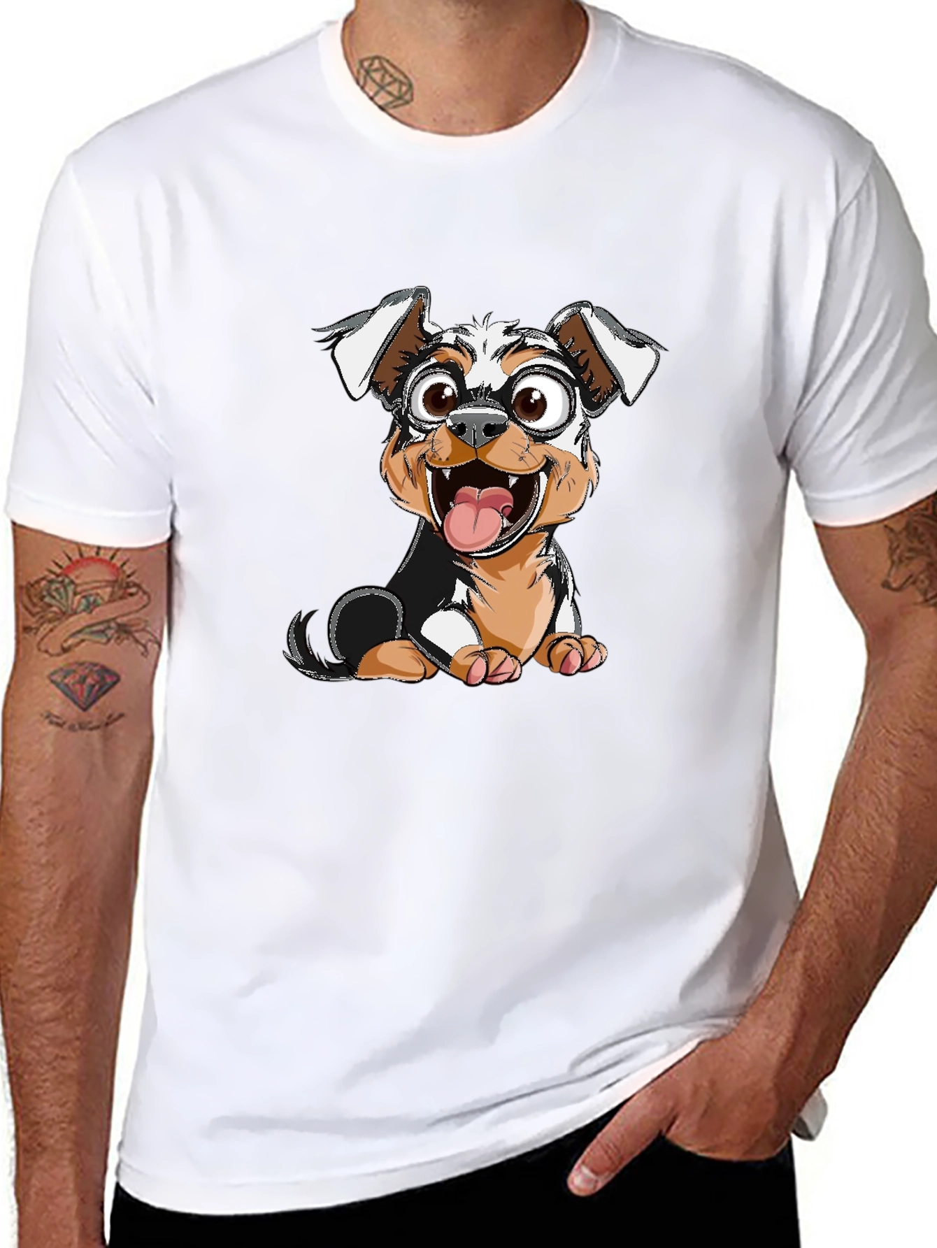Dog Cartoon Graphic Tee - Black T-Shirt