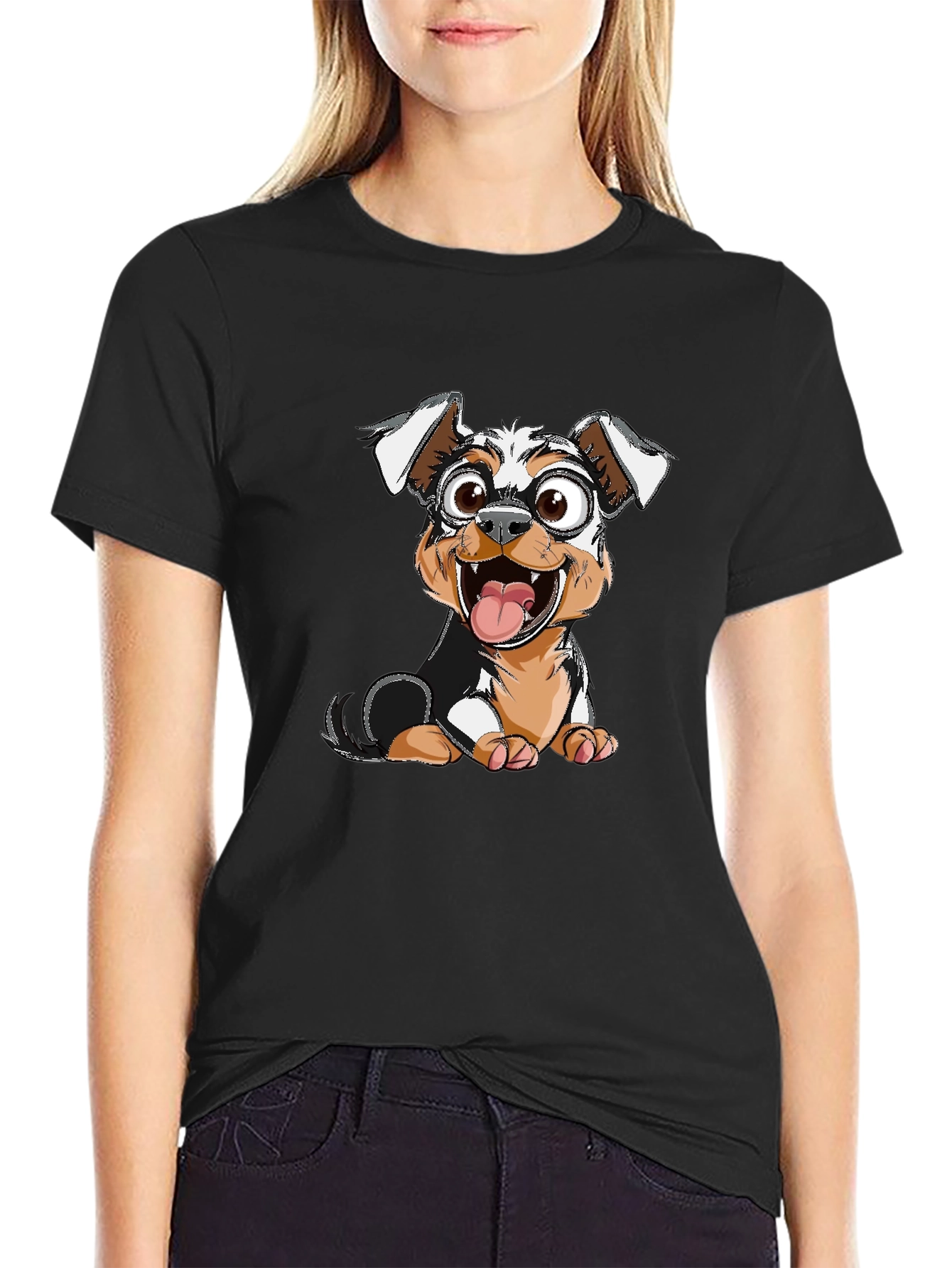 Dog Cartoon Graphic Tee - Black T-Shirt