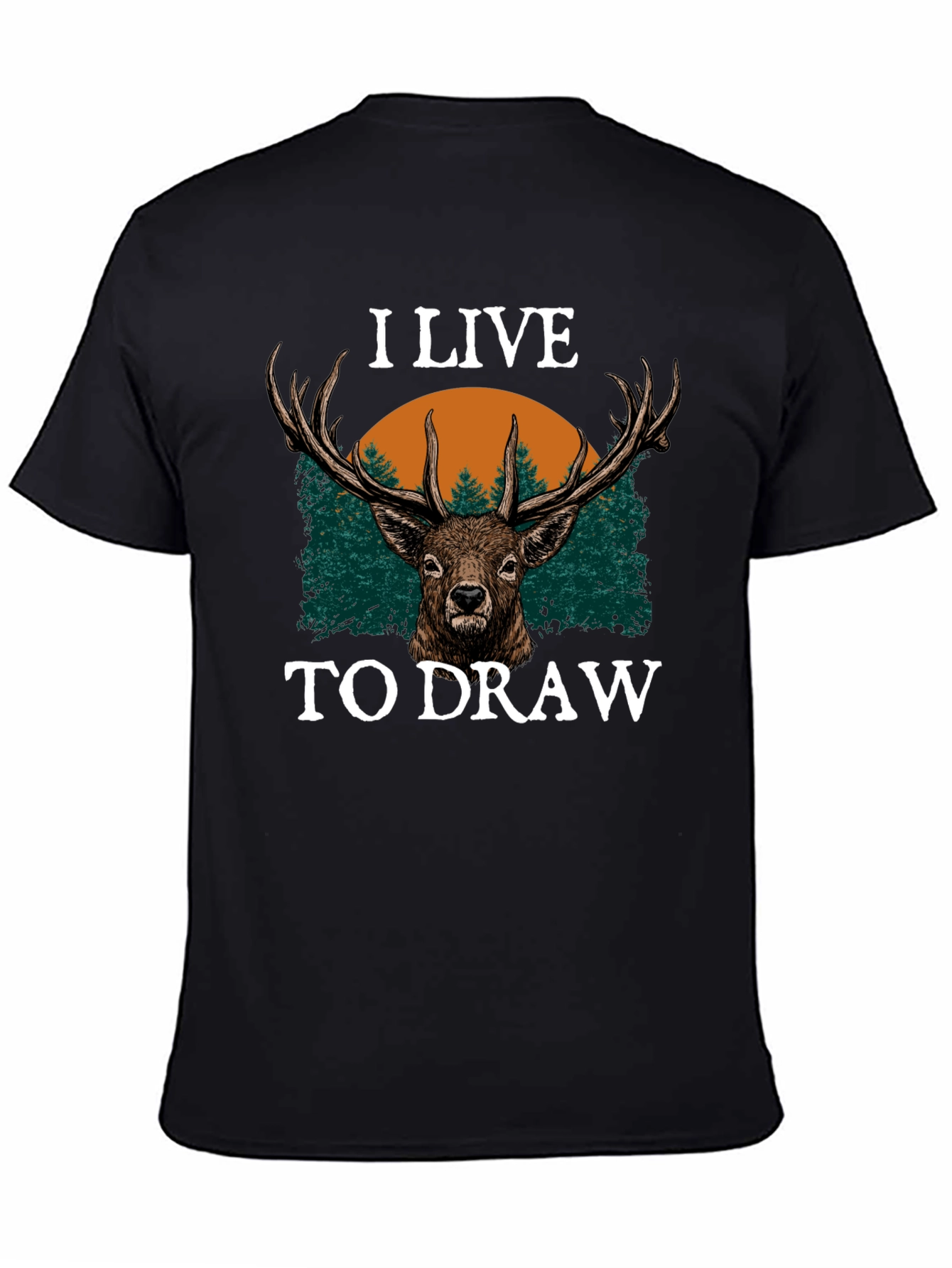 I Live to Draw Deer Graphic T-Shirt - Black