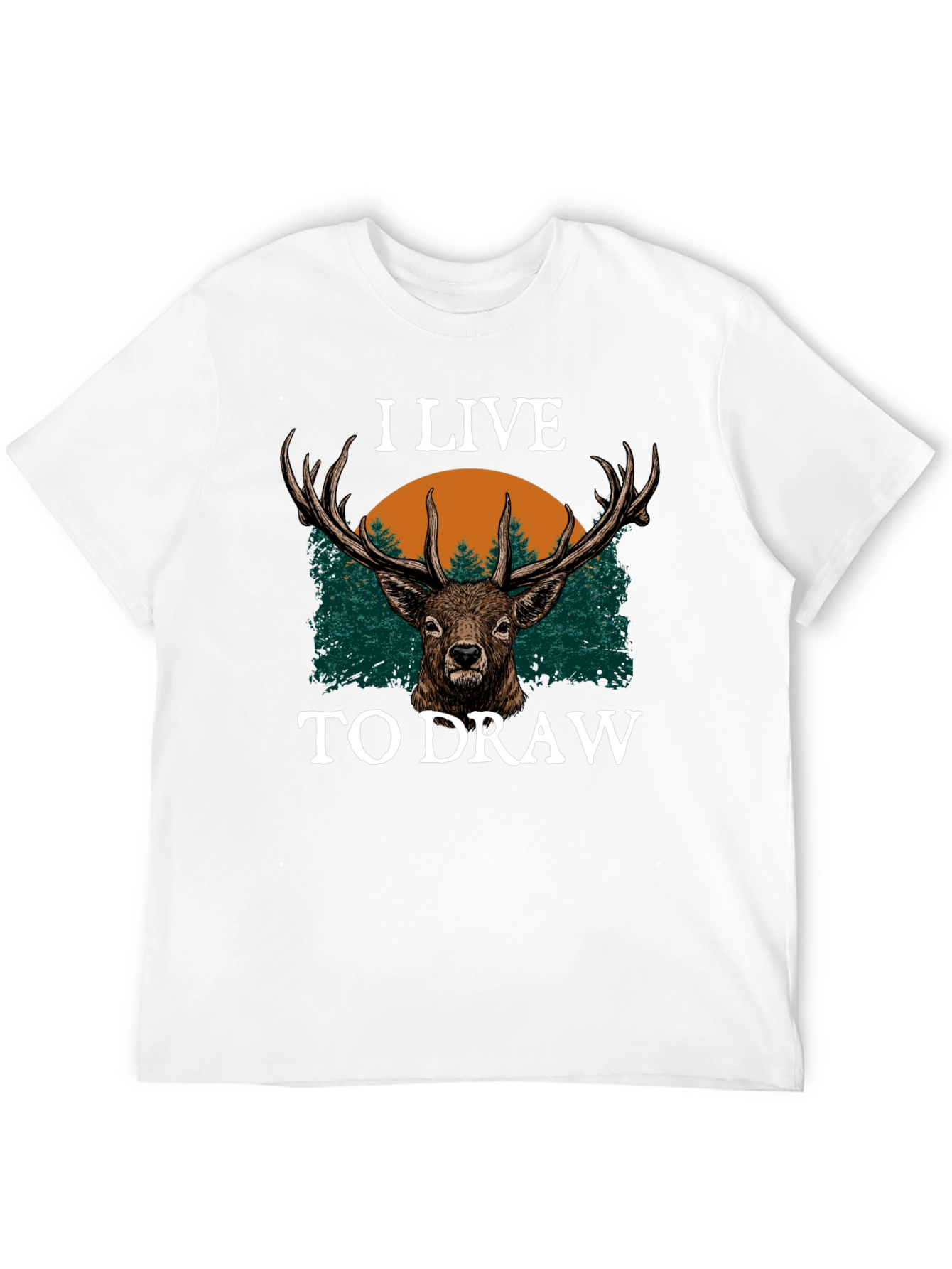 I Live to Draw Deer Graphic T-Shirt - Black