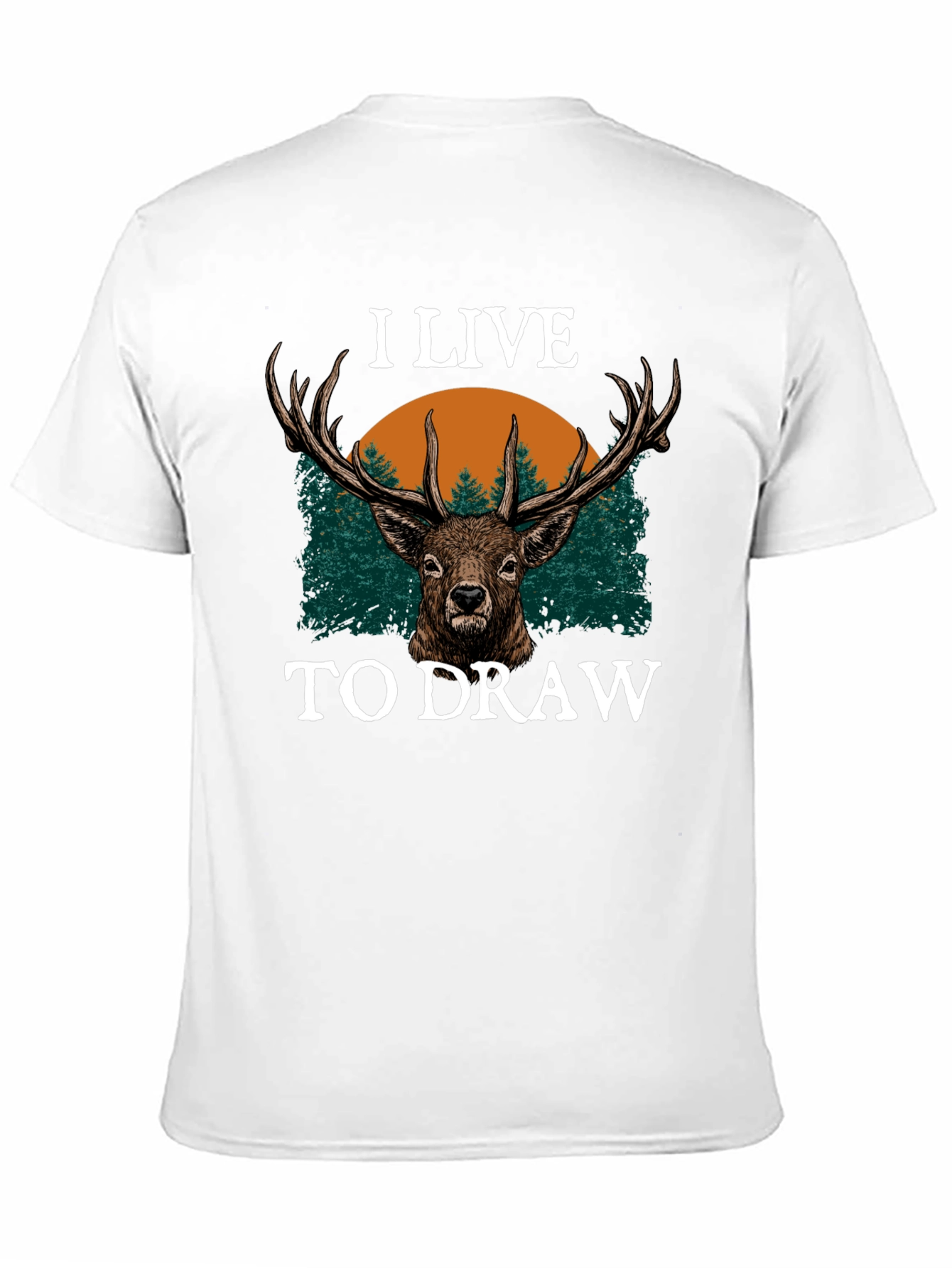 I Live to Draw Deer Graphic T-Shirt - Black