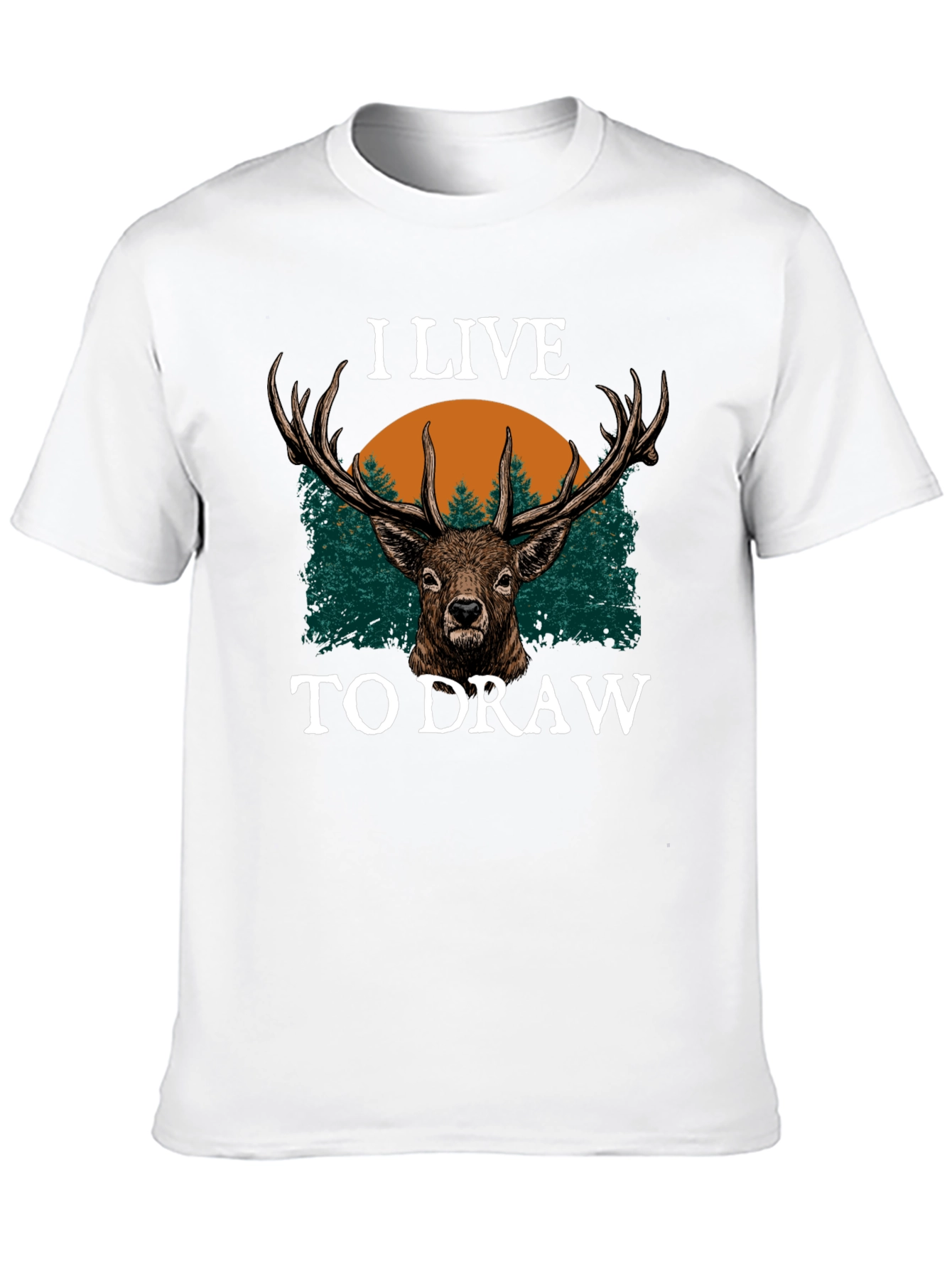 I Live to Draw Deer Graphic T-Shirt - Black
