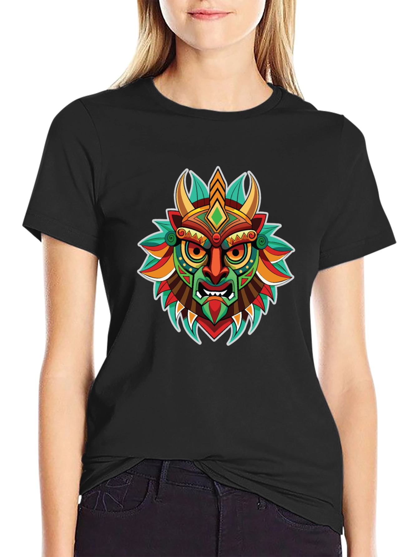 Tribal Mask Graphic T-Shirt - Unique Art Tee