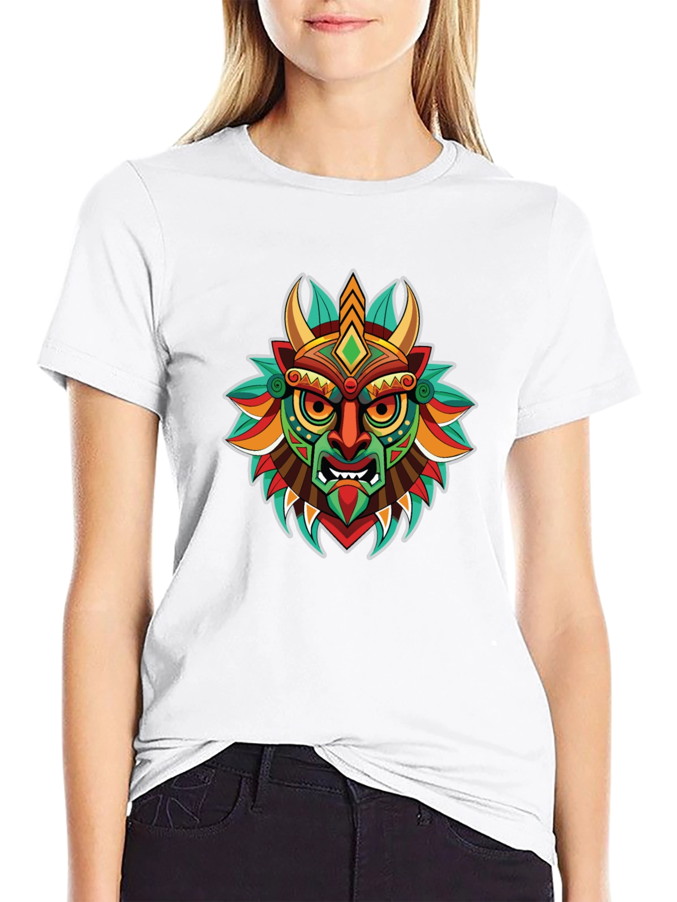 Tribal Mask Graphic T-Shirt - Unique Art Tee