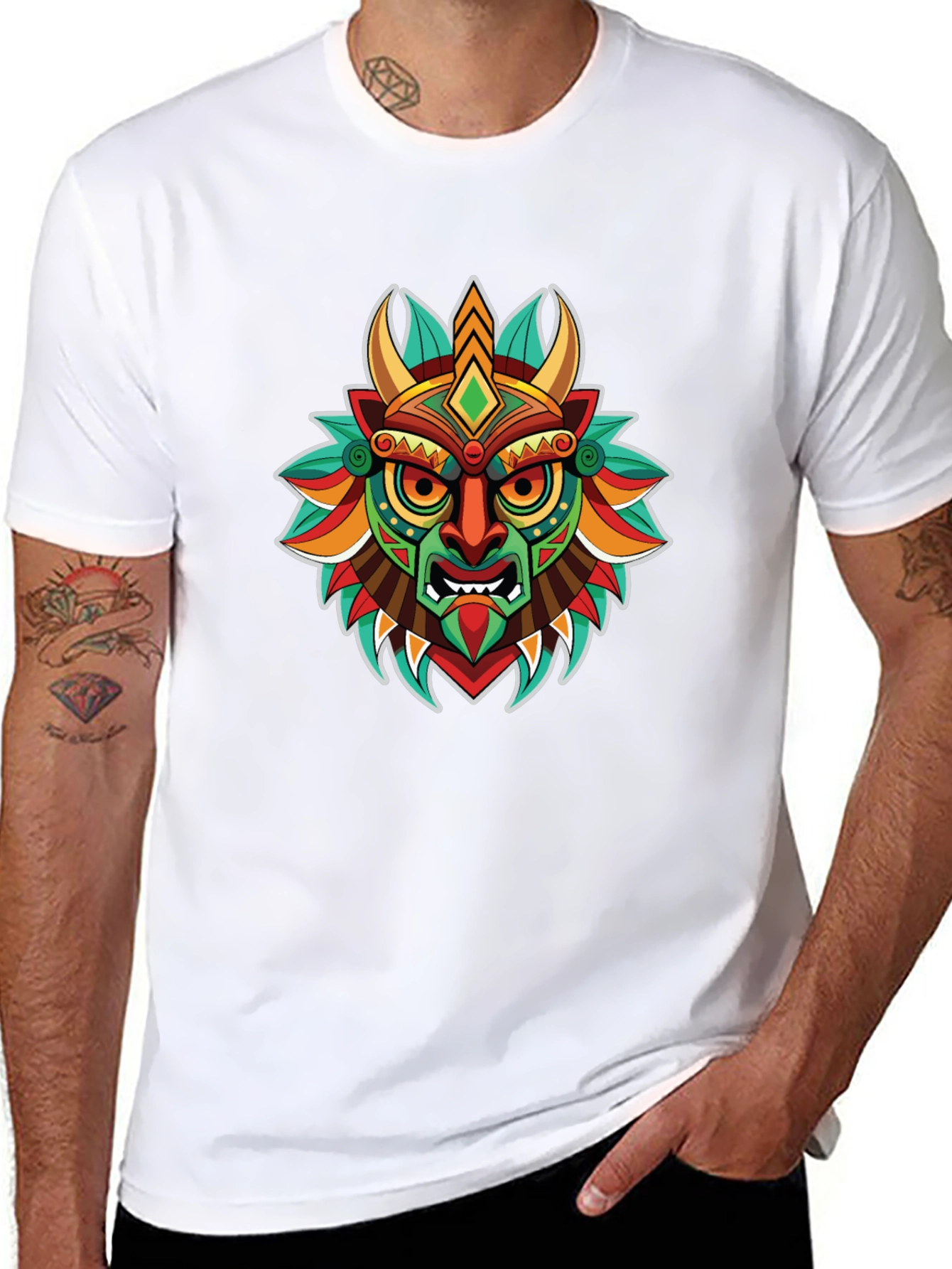 Tribal Mask Graphic T-Shirt - Unique Art Tee