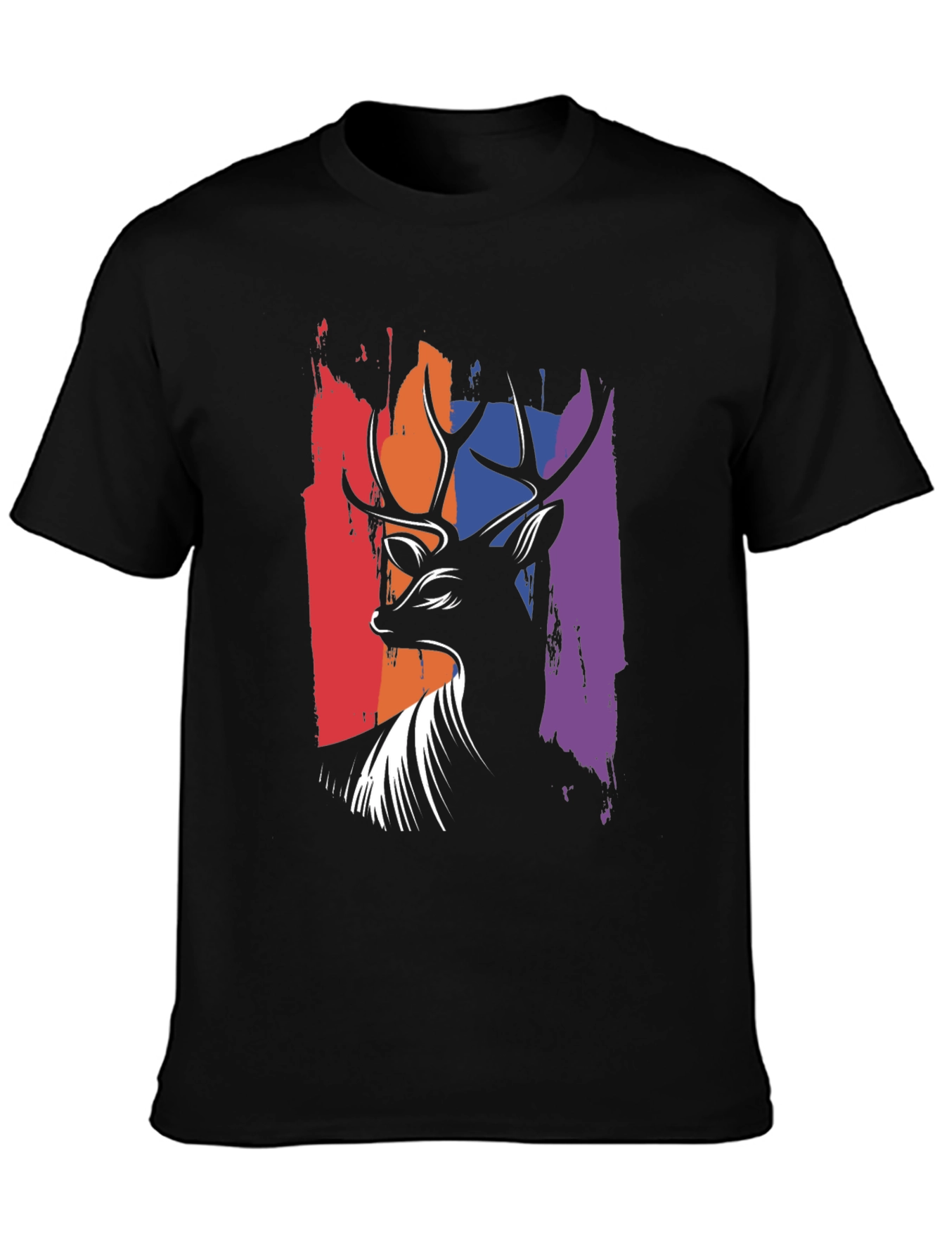 Abstract Deer Graphic Tee - Mens Black T-Shirt