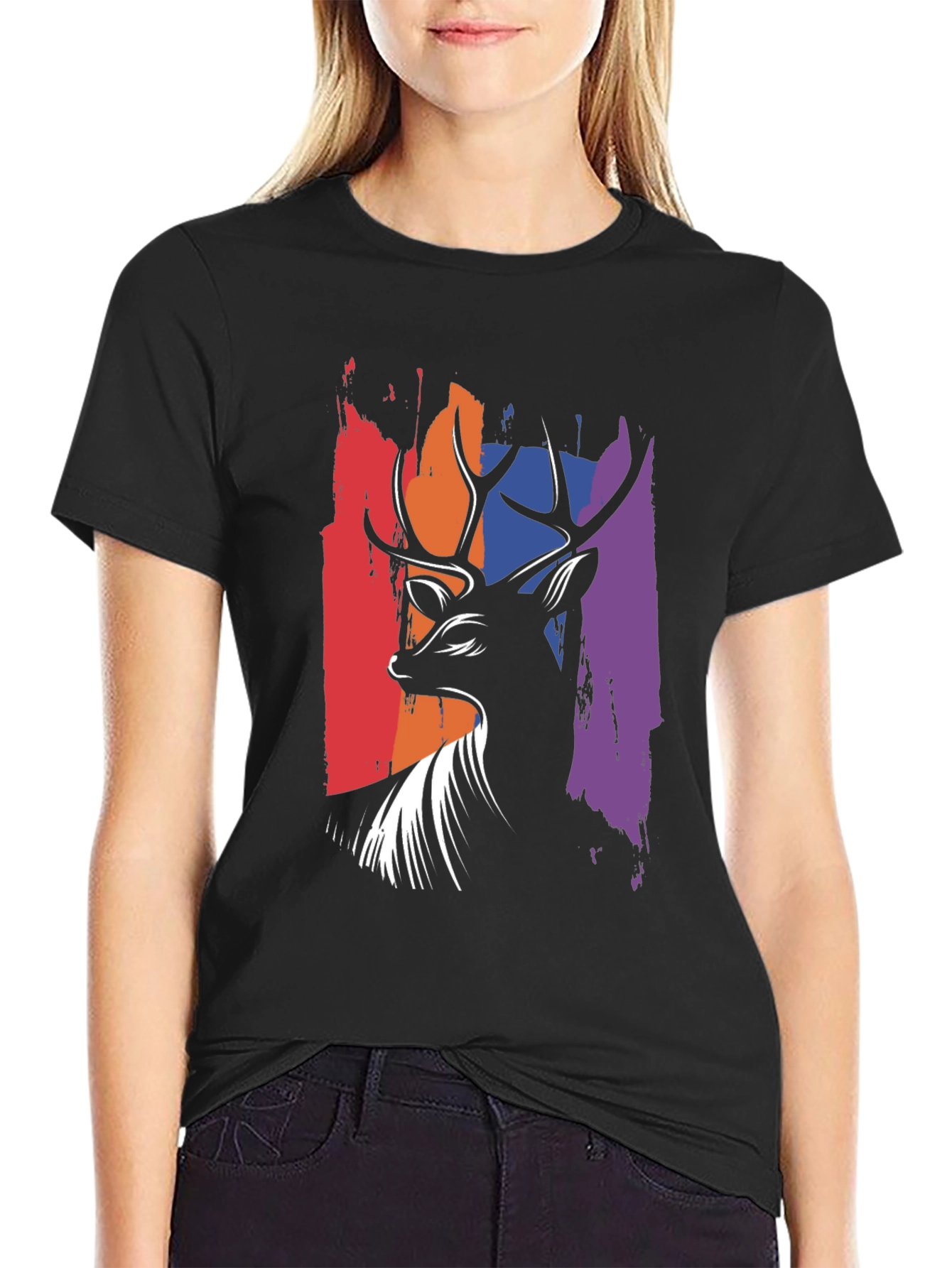 Abstract Deer Graphic Tee - Mens Black T-Shirt