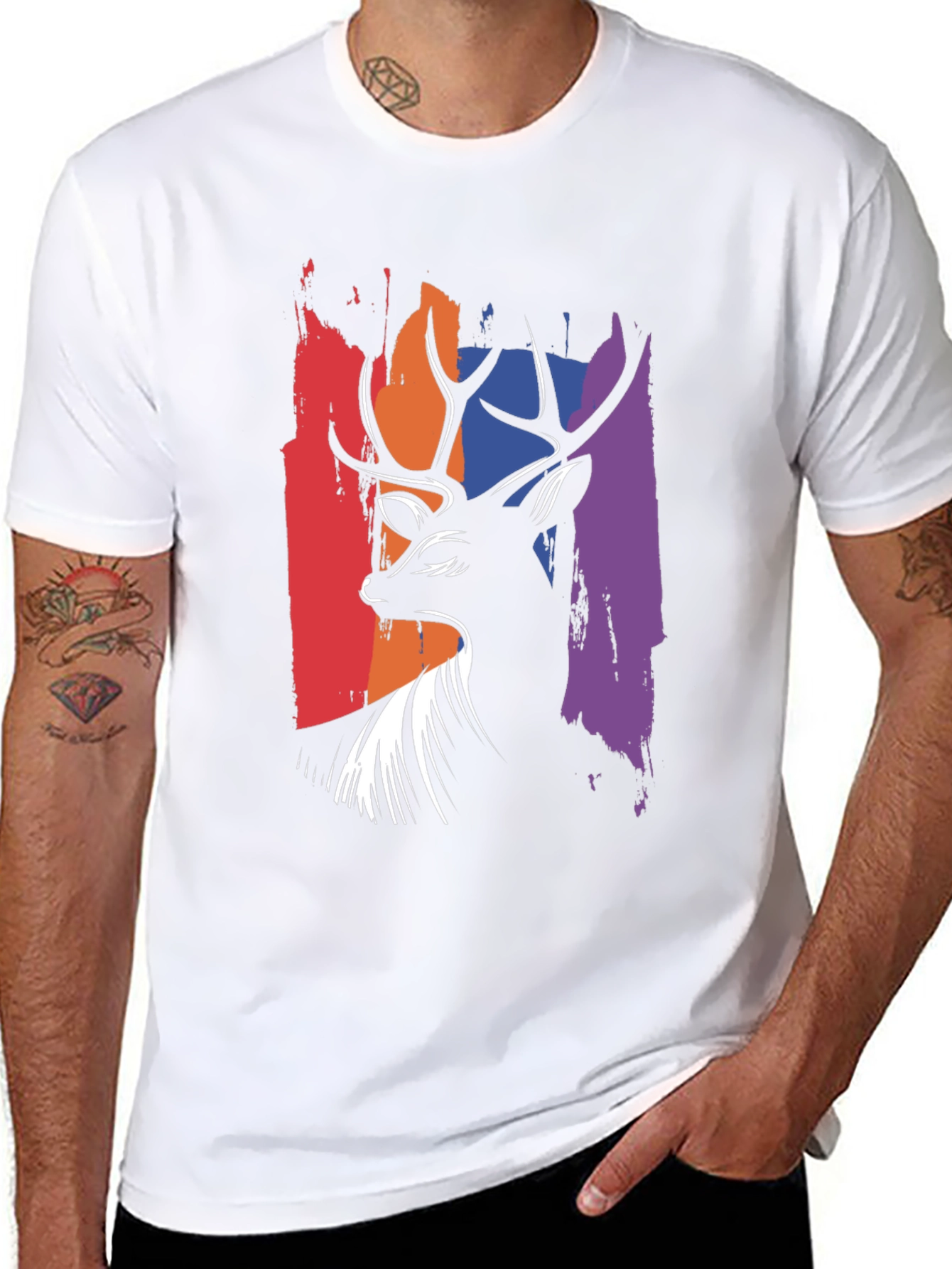 Abstract Deer Graphic Tee - Mens Black T-Shirt